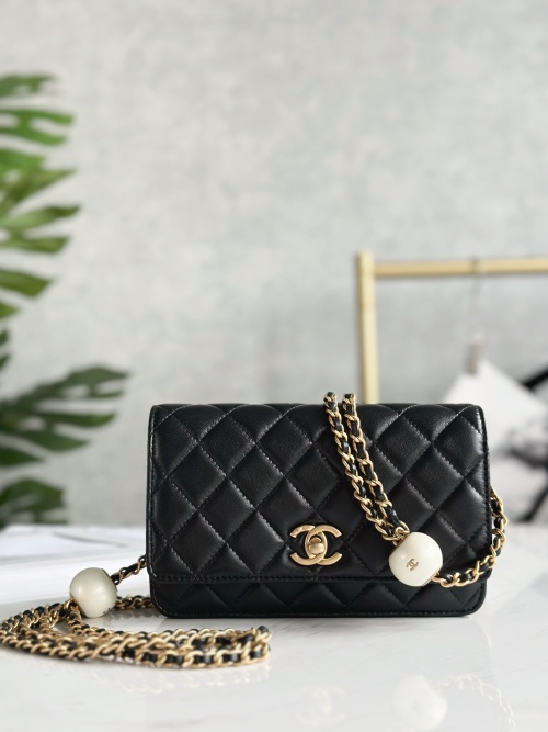 Chanel Pearl Crush WOC Wallet on Chain Black Leather Crossbody Bag 1 Chanel Pearl Crush WOC Wallet on Chain Black Leather Crossbody Bag