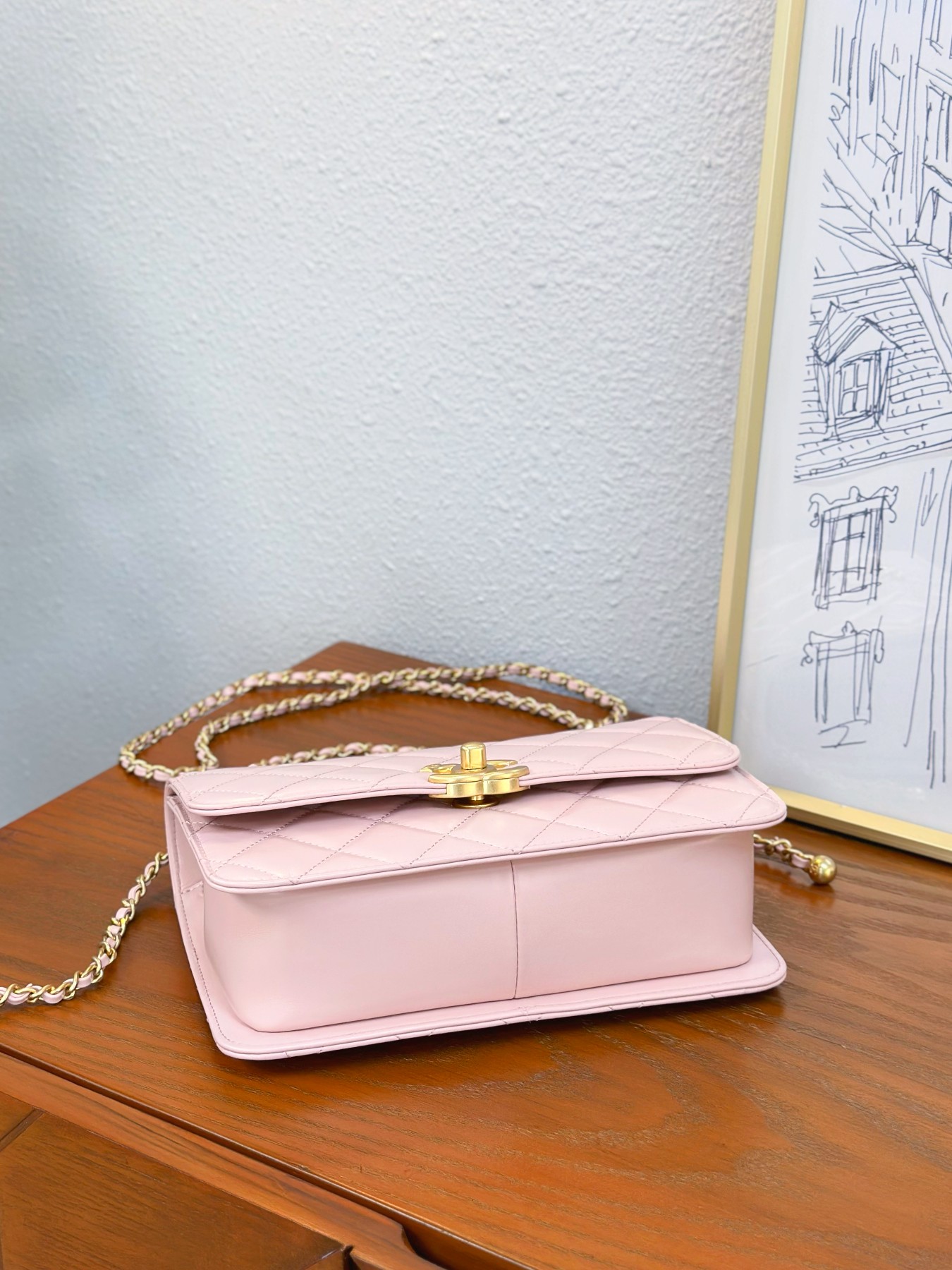Chanell Gold Ball Chain Bag, Retro Leather, Adjustable Chain, 19*12*8cm 6 a1746867939540 0602