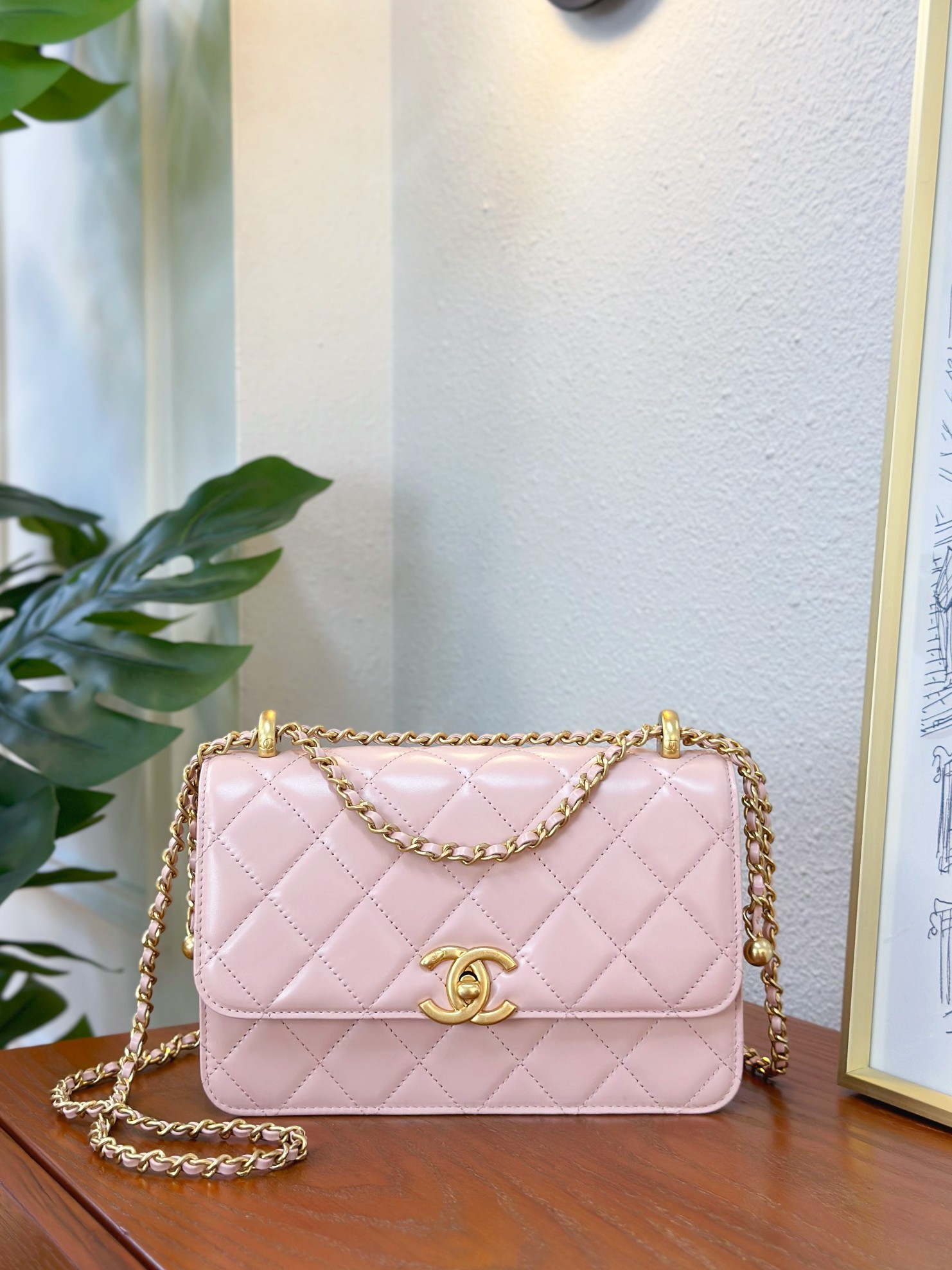 Chanell Gold Ball Chain Bag, Retro Leather, Adjustable Chain, 19*12*8cm 2 a1746867939853 1008