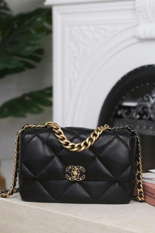 Chanel 19 Bag - Quilted Leather, Chain Strap, Iconic CC Logo, Black, Size 26cm 1 Chanel 19 Bag - Quilted Leather, Chain Strap, Iconic CC Logo, Black, Size 26cm