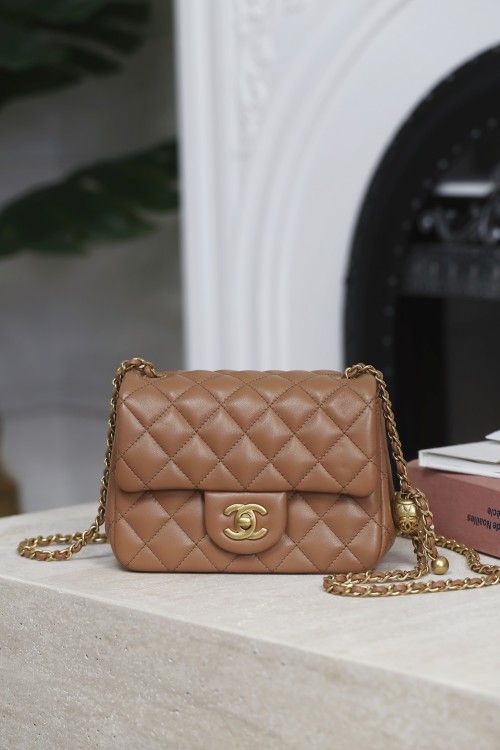 Chanel Small Golden Ball Square Bag Lambskin Leather with Adjustable Chain 1 Chanel Small Golden Ball Square Bag Lambskin Leather with Adjustable Chain