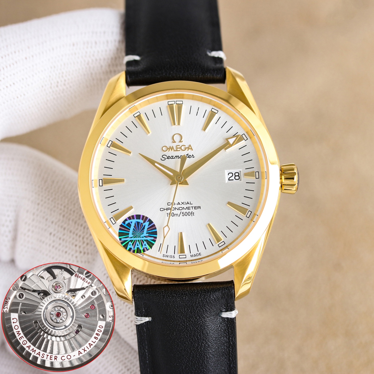 NO:676372,White case - Gold case Steel strap VS factory produced Omega OMEGA Seamaster 150m series Aqua Terra Observatory 39mm 1: The market's exclusive natural watch strap, steel strap is free to choose. 2: Made of stainless steel, the sunray brushed dial is unique. 3: Screw-in embossed technology The crown has a new 'conical' design, which is more convenient for debugging. 4: The sides are brushed and polished, and the bottom cover has a new corrugated design. 5: Equipped with  Black balance wheel 2824 modified 8800 movement, two-way energy storage, accurate and reliable!  6: Upper and lower sapphire coated with AR glass, capable of everything from land to ocean!  ,,omega19860909白壳 -金壳 钢带 VS厂出品 欧米茄 OMEGA 海马150米系列 Aqua Terra 天文台 39mm  1: 市场独家天然表带 钢带自由选择. 2: 精钢材质 太阳纹拉丝表盘尽显与众不同. 3:旋入式 凸雕技术 表冠 全新 “圆椎形”设计,更方便调试. 4:侧面拉丝打磨精致,底盖新增波纹设计. 5:搭载 黑摆轮2824改 8800机芯 双向储能 精准可靠！ 6:上下蓝宝石镀增透玻璃 从陆地到海洋 无所不能！,,omega,Watch