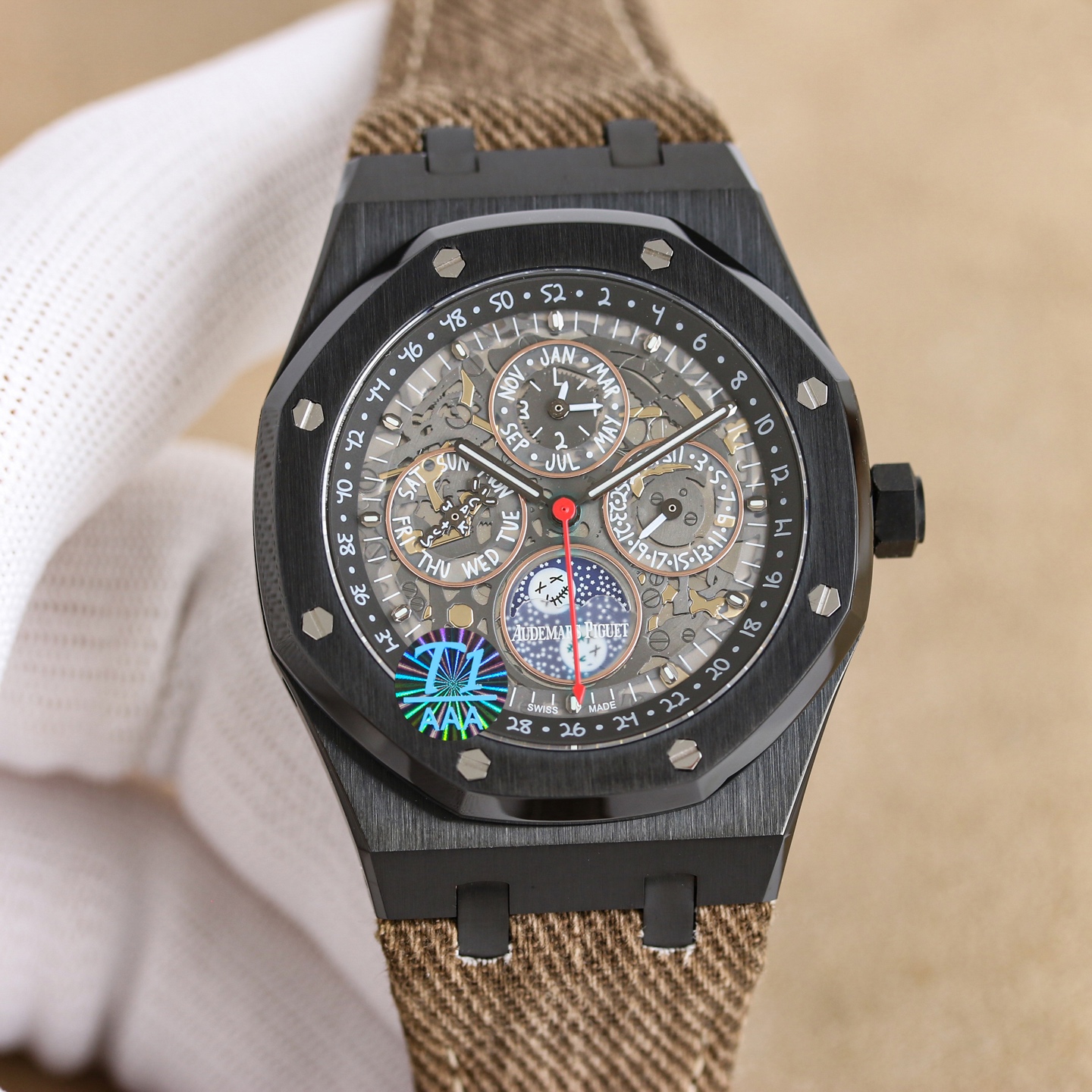 NO:724019,Uniform color 50 steel belt/tape same price. AP Audemars Piguet Royal Oak 26574ST series men's watch!  A perfect and personalized experience!  1 diameter 41MM!  2 is equipped with a customized version of Cal.5134 movement, which perfectly restores functions!  3. All functions such as calendar, day of the week, month, moon phase, etc. are all real functions and can be used normally. (Steel belt, tape, and belt models are optional) 3. The watch case is made of 316L fine steel, and the entire shell is processed with high-precision CNC, and the density is consistent with the original!  4 The entire text is perfectly presented in accordance with the original color!  5-piece shell set with ring opening, shell and bottom cover. The overall angle perfectly reflects the drawing process and the fusion of quality and beauty!  ,,audemars19860909统一 色50 钢带/胶带同价. AP爱彼皇家橡树26574ST系列男士腕表！完美与个性的体验！ 1直径41MM！ 2搭载定制版Cal.5134机芯,完美还原功 能！ 3日历,星期,月份,月相等一切功能均为真功能可正常使用.（可选配钢带款,胶带款,皮带款） 3表壳采用316L精钢材质,整壳CNC高精准处理,密度与原装吻合！ 4字面整体按照原装颜色完美呈现！ 5壳套分圈口.壳.底盖三件套,整体角度完美体现拉丝工艺,品质与美的融合！,,audemars,Watch