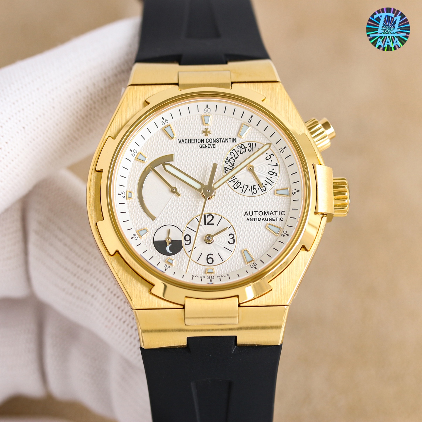NO:724087,White gold steel band [KR Factory new product] Vacheron Constantin VC Across the World (47450) multi-functional men's automatic mechanical watch!  MIYOTA movement-modified all-in-one machine has 28,800 vibrations per hour and a power reserve of 40 hours!  The watch has a diameter of 42 mm, a case thickness of 12 mm, a dense bottom cover design, and a waterproof depth of 150 meters!  316 stainless steel, sapphire glass, optional tape, steel strap, folding buckle for watch strap!  [Introduction to the function layout of the dial] The kinetic energy storage function display at 10 o'clock, the calendar function display at 2 o'clock, the second time zone function display at 6 o'clock, and the 24-hour day and night function display at 7-8 o'clock!  ,,vacheron19860909白 金 钢带【KR Factory 新品】江诗丹顿VC纵横四海(47450)多功能男士自动机械腕表！ MIYOTA机心改一体机28800每小时震荡次数,动力储存40小时！表经42毫米,表壳厚度12,密底底盖设计,防水深度150米！316精钢,蓝宝石玻璃,表带可选胶带、钢带,表扣折叠扣！【表盘功能布置介绍】10点位的动能储存功能显示, 2点位的日历功能显示,6点位第二时区功能显示,7-8点位24小时昼夜功能显示！,,vacheron,Watch