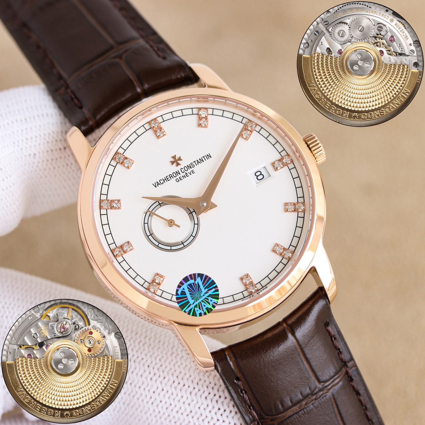 NO:764044,White gold, 50 diamonds, new Vacheron Constantin Heritage Series 87172, 38mm diameter, more refined and elegant, a unisex watch  The 87172/000R-9302 watch fully inherits the essence of Vacheron Constantin watchmaking, the classic small hand. The small calendar window at three o'clock and the small seconds dial at nine o'clock echo each other. It is equipped with a Vacheron Constantin automatic winding movement, and the movement of the watch can be seen from the back. The baton hour markers and the orbital minute scale fully demonstrate the elegance of the Vacheron Constantin brand.,,vacheron19860909白 金 钻50 新款 江诗丹顿传袭系列87172 38mm 的表径更加精致优雅为中性腕表 87172/000R-9302腕表充分传承到了江诗丹顿制表精华,经典的小针.三点钟的小日历窗和九点钟的小秒盘交相呼应,搭载江诗丹顿自动上链机芯,可从背透看到手表的机芯.棒状时标针搭配轨道式分钟刻度将江诗丹顿这个品牌的优雅也完全展现出来了.,,vacheron,Watch