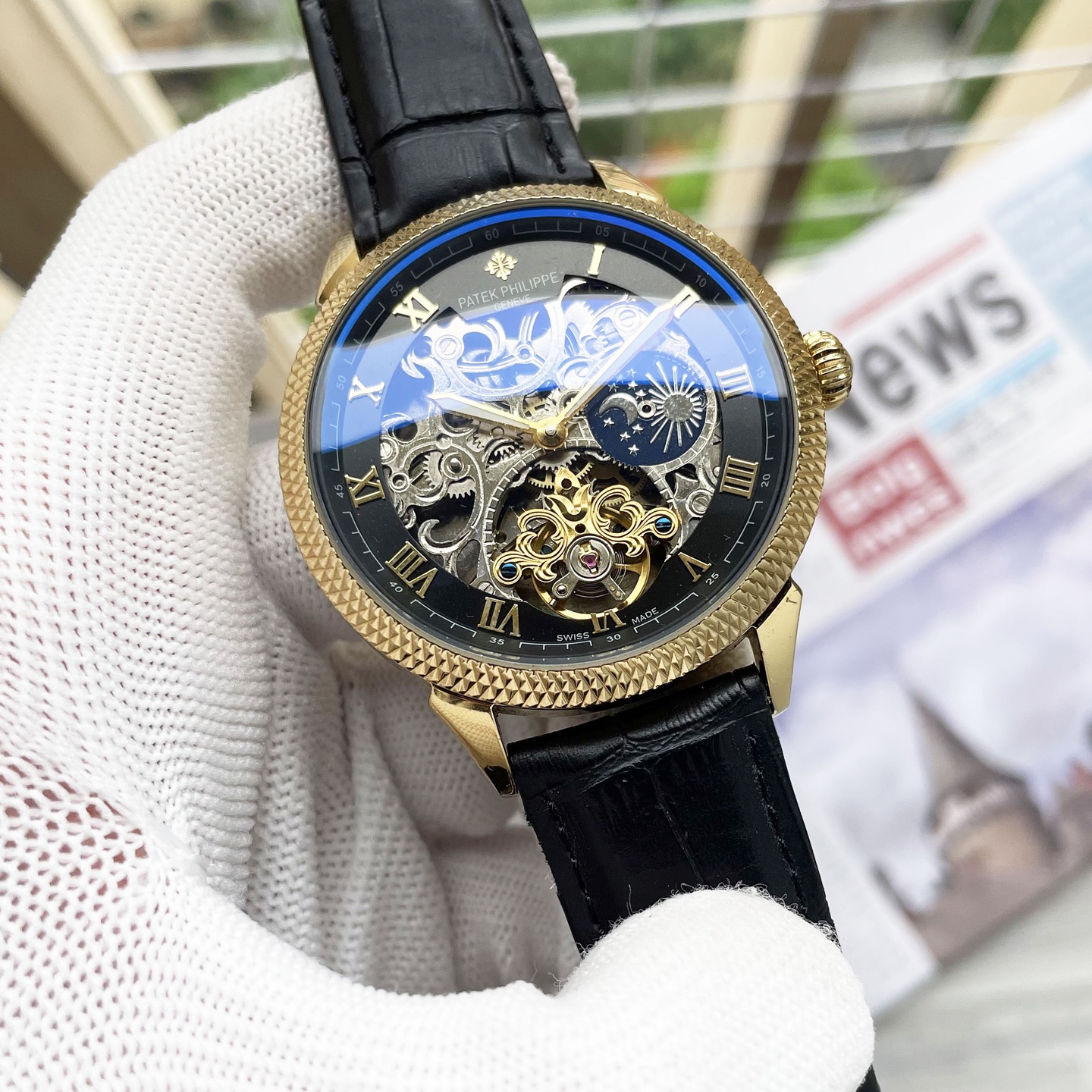 NO:820104,Unified, complex timepieces, luxurious and atmospheric, classic new products, shocking launch [Latest] Patek Philippe Skeleton Design [Type] Fine men's watch [Strap] Genuine leather strap [Movement] High-end fully automatic mechanical movement [Mirror] Mineral strengthened glass (higher definition) Elegant taste Vast and atmospheric Ingenuity Wrist treasure Size 42mm diameter 12.5mm thick Hot sale!  Welcome to reprint!  ,,patek philippe,cowhide19860909统一 复杂时计 奢华大气 经典新品 震撼上市【最新】百达翡丽 镂空设计【类型】精品男士腕表【表带】真牛皮表带【机芯】高端全自动机械机芯【镜面】矿物质强化玻璃（更高清） 品味高雅 浩瀚大气 匠心独运 腕间瑰宝 尺寸直径42mm厚12.5mm热卖上市！欢迎转载！,,patek philippe,cowhide,Watch