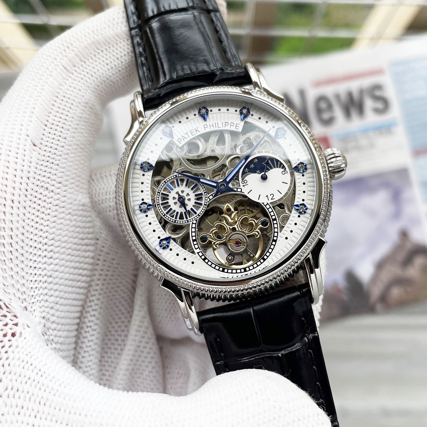 NO:850586,[Top-quality Swiss watches produced by famous craftsmen] Platinum Patek Philippe boutique men's watch, exquisitely crafted, special layout separated needle design, equipped with multi-functional fully automatic mechanical movement, top-grade 316 stainless steel case, imported calfskin strap, mineral super mirror, size 42x13mm noble model, gentleman style, symbol of status, show your unique taste!,,patek philippe,cowhide19860909【名匠瑞表出品顶级】 白金 百达翡丽(Patek Philippe 精品男士腕表,精雕细琢,特殊布局分离针设计,搭载多功能全自动机械机芯,顶级316精钢表壳,进口小牛皮表带,矿物质超强镜面,尺寸42x13mm尊贵典范,绅士风范,身份的象征,展现你的独特品味！,,patek philippe,cowhide,Watch