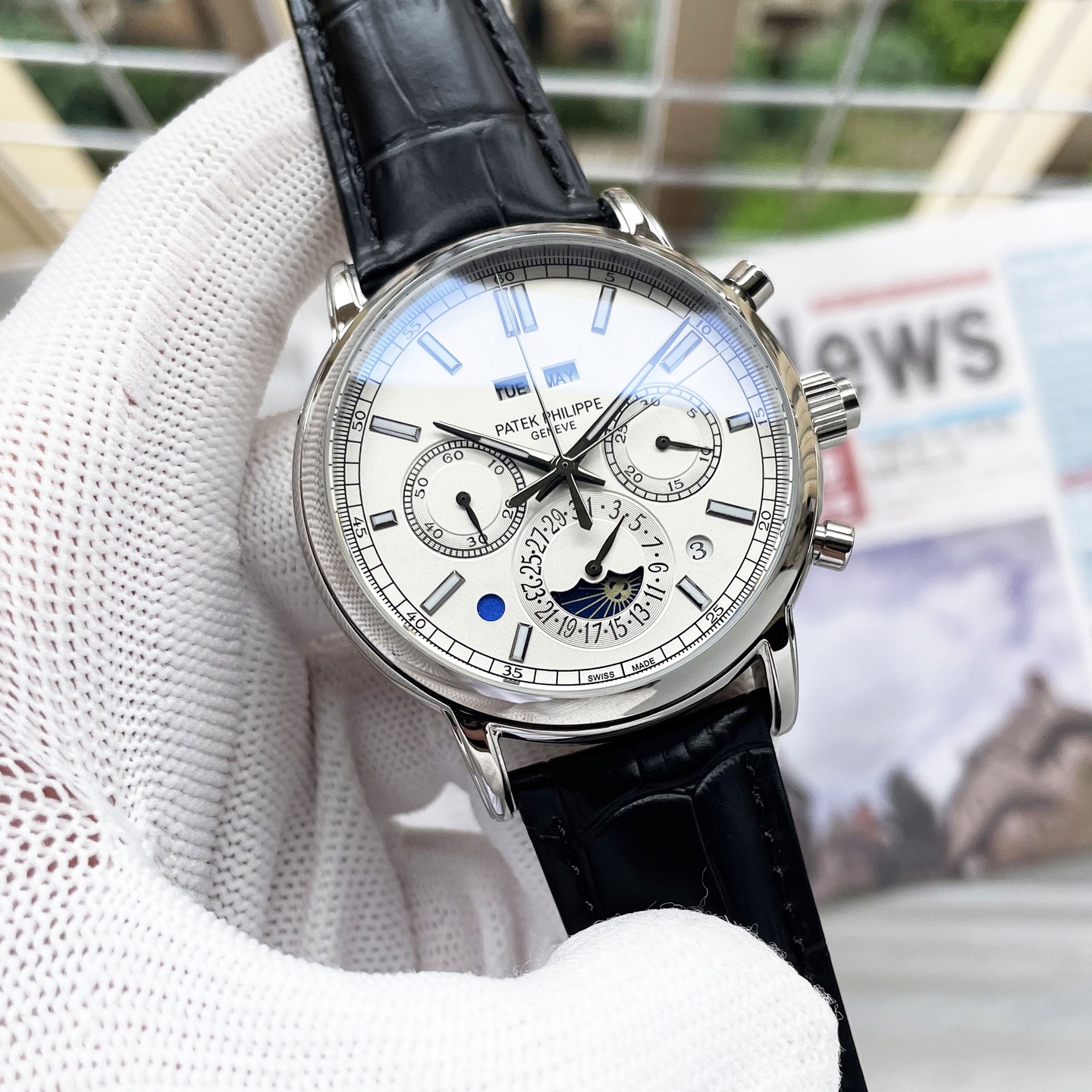 NO:850595,[Top-level products from famous Swiss watches] Platinum, complex timepieces, luxurious and elegant, classic new products, shocking launch [Latest] Patek Philippe multi-functional boutique, large flywheel design [Type] boutique men's watch [strap] genuine cowhide strap [movement] high-end fully automatic mechanical movement [mirror] mineral strengthened glass (higher definition) elegant taste, vast atmosphere, ingenuity, wrist treasure, size 42mm in diameter, 12.5mm thick, hot sale!  Welcome to reprint!  ,,patek philippe,cowhide19860909【名匠瑞表出品顶级】 白 金 复杂时计 奢华大气 经典新品 震撼上市【最新】百达翡丽 多功能精品 大飞轮设计【类型】精品男士腕表【表带】真牛皮表带【机芯】高端全自动机械机芯【镜面】矿物质强化玻璃（更高清） 品味高雅 浩瀚大气 匠心独运 腕间瑰宝 尺寸直径42mm厚12.5mm热卖上市！欢迎转载！,,patek philippe,cowhide,Watch