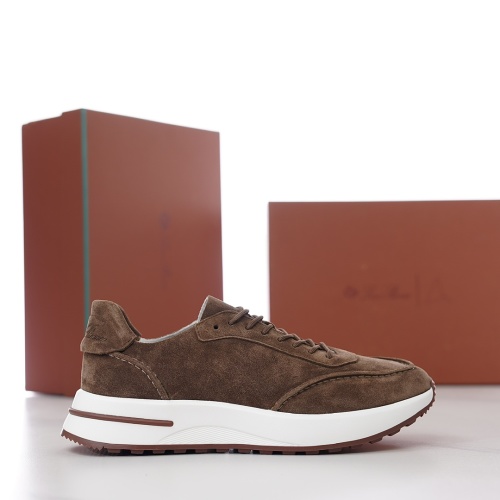Loro Piana Men's Brown Suede Leather Band Elastic Fabric Sneakers