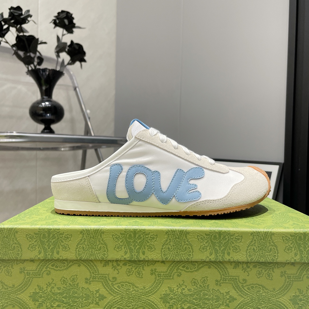 LOEWE Love Mule Sneakers Round Toe Suede and Leather German Trainer Shoes