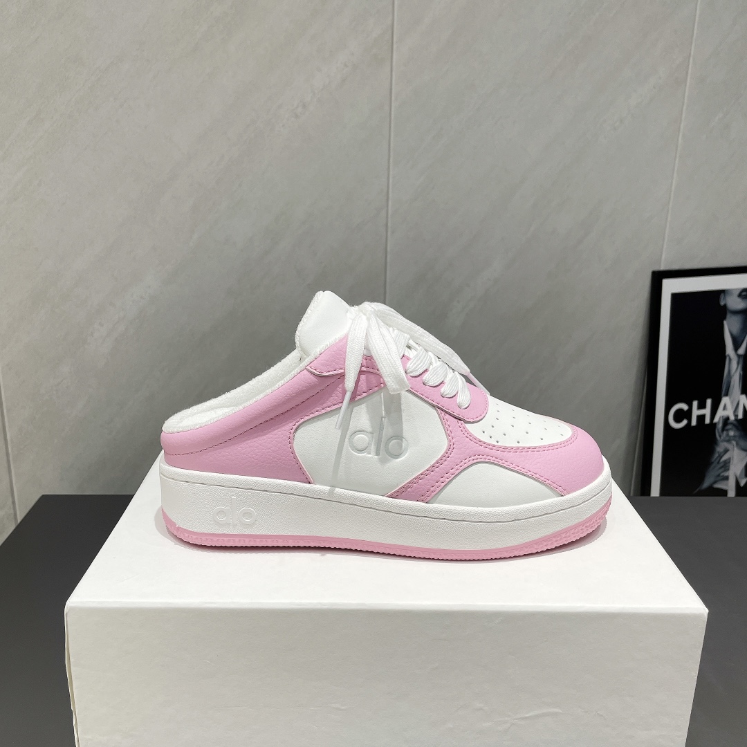 Alo Yoga Women's Chunky Sole Mule Sneakers in Pink and White Leather 1 Alo Yoga Women's Chunky Sole Mule Sneakers in Pink and White Leather