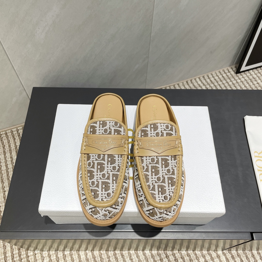 Dior Oblique Embroidered Cotton and Leather Sabot Loafers Mules 4 i1746424883 2088 8