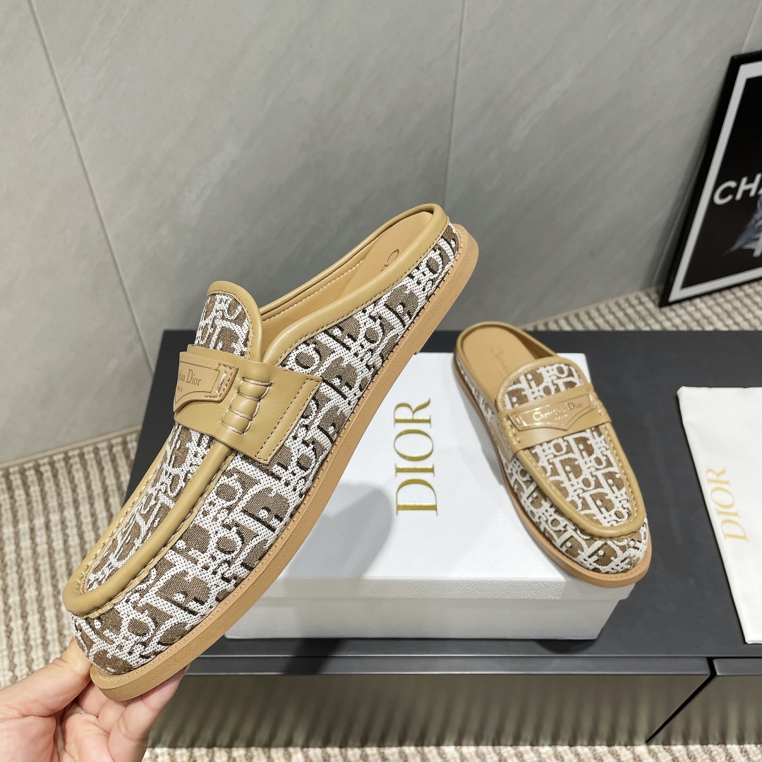 Dior Oblique Embroidered Cotton and Leather Sabot Loafers Mules 3 i1746424883 3782 5
