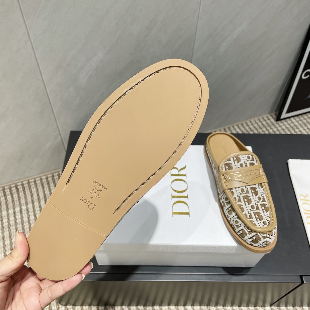 Dior Oblique Embroidered Cotton and Leather Sabot Loafers Mules 10 i1746424883 7562 3