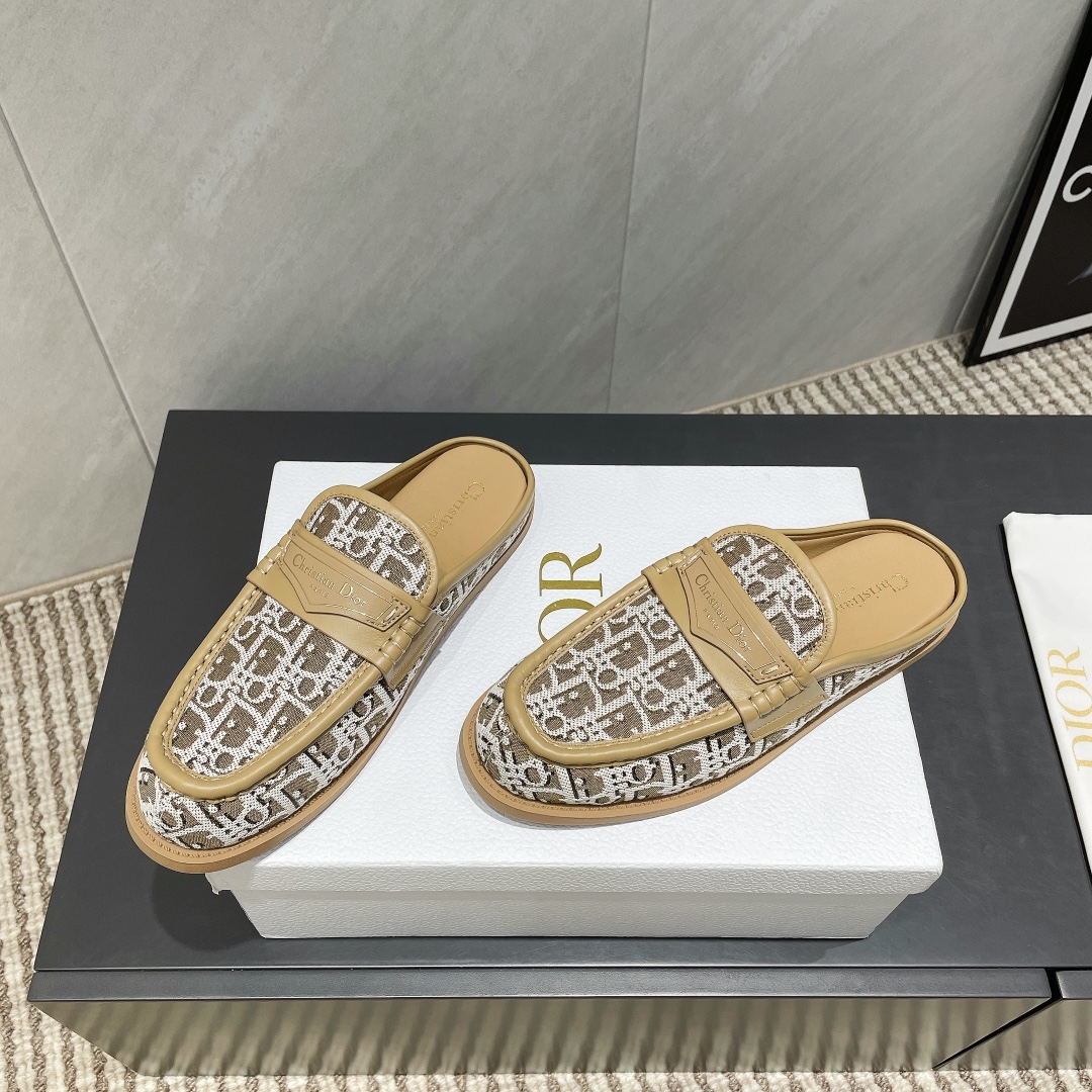 Dior Oblique Embroidered Cotton and Leather Sabot Loafers Mules 6 i1746424883 7730 1