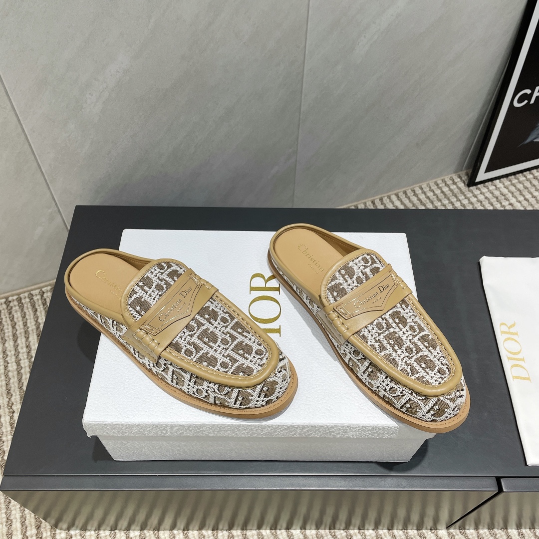 Dior Oblique Embroidered Cotton and Leather Sabot Loafers Mules 5 i1746424883 7771 2
