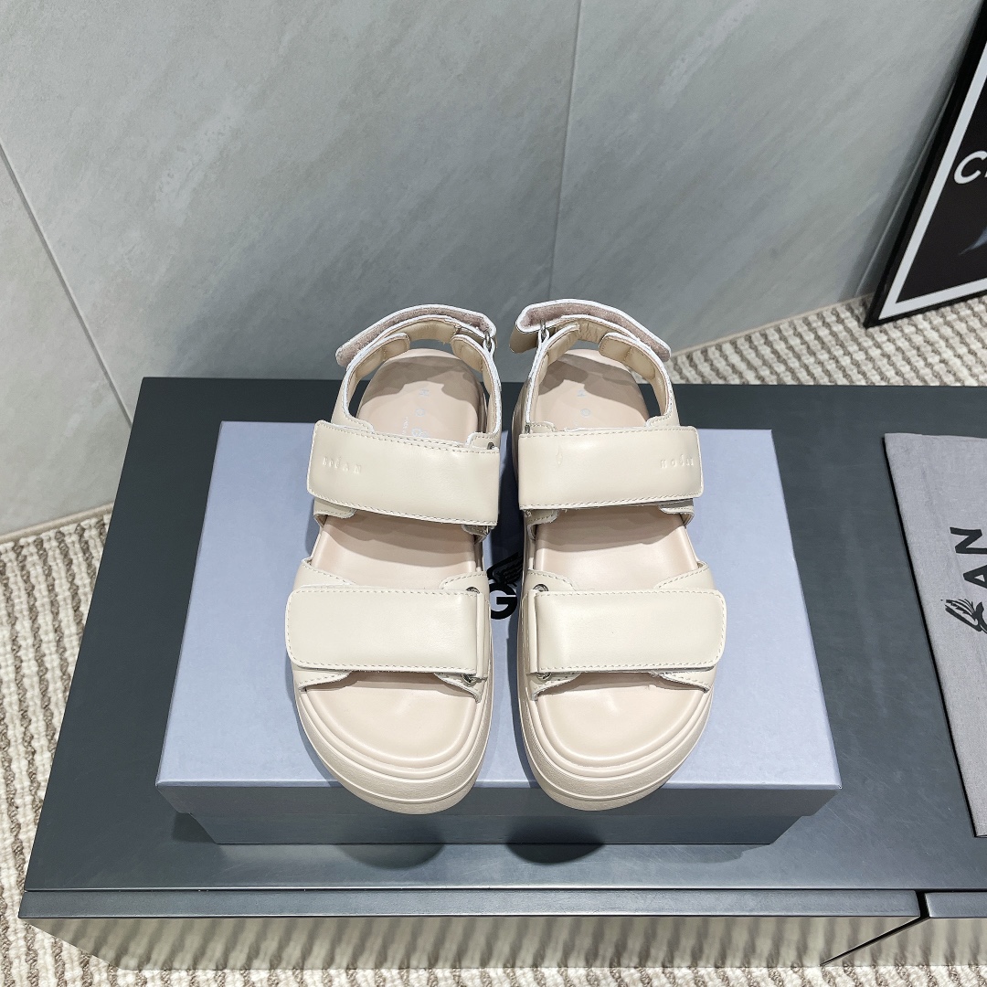 Hogan Women's Cream Leather Platform Sandals | Casual Summer Footwear 3 i1746515186 9607 1