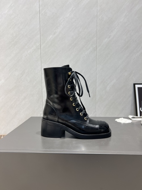 Chanel Women's Round Toe Mid-Calf Lace-Up Boots in Black Leather 1 Chanel Women's Round Toe Mid-Calf Lace-Up Boots in Black Leather