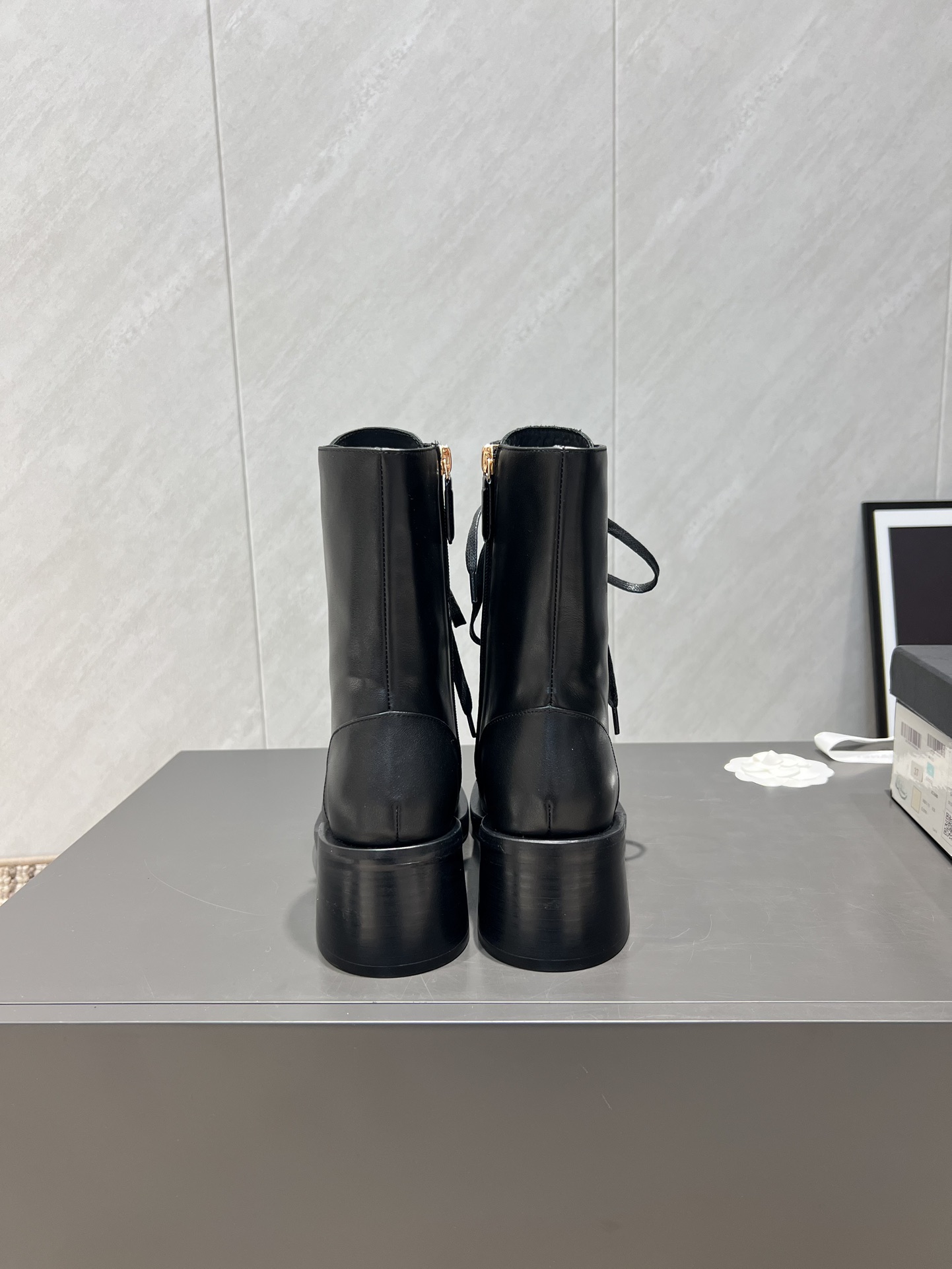 Chanel Women's Black Leather Lace-Up Round Toe Mid-Calf Boots 9 i1755279732 2435 2