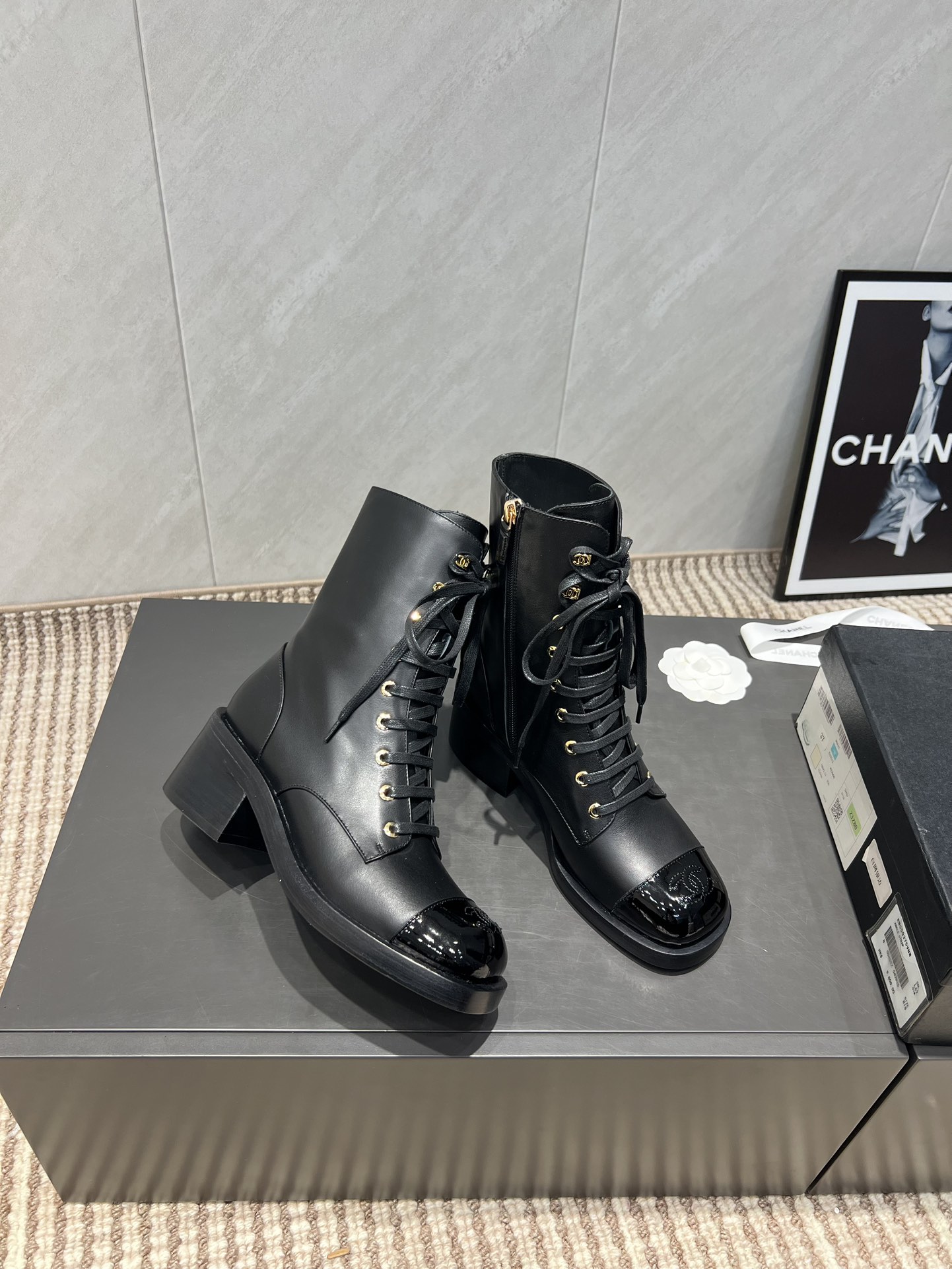Chanel Women's Black Leather Lace-Up Round Toe Mid-Calf Boots 6 i1755279732 2931 0