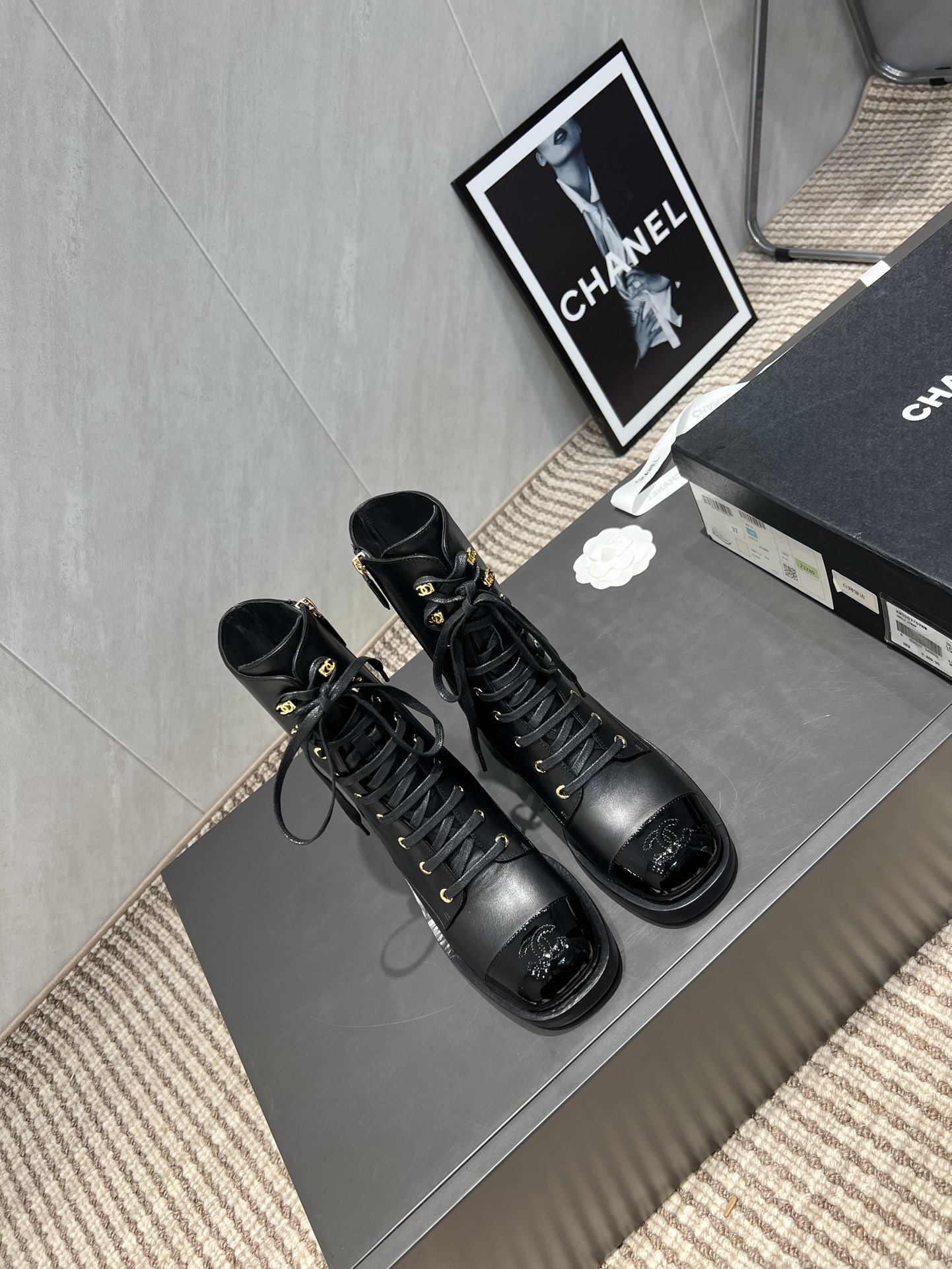 Chanel Women's Black Leather Lace-Up Round Toe Mid-Calf Boots 4 i1755279733 2353 6