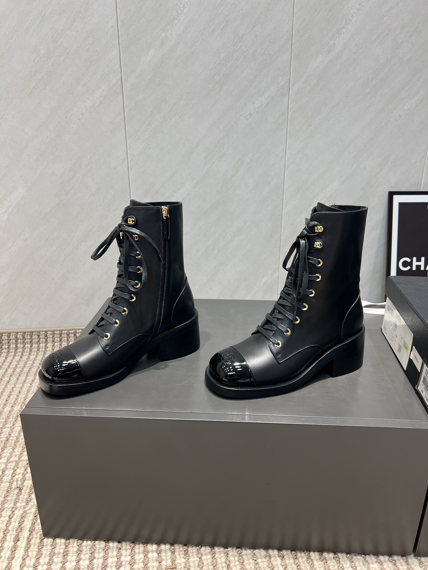 Chanel Women's Black Leather Lace-Up Round Toe Mid-Calf Boots 5 i1755279733 878 4