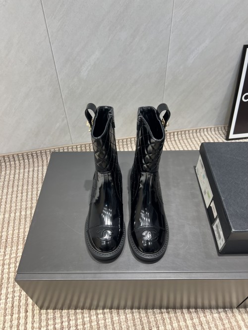 Chanel Women's Black Round Toe Quilted Leather Ankle Boots with Zipper 1 Chanel Women's Black Round Toe Quilted Leather Ankle Boots with Zipper