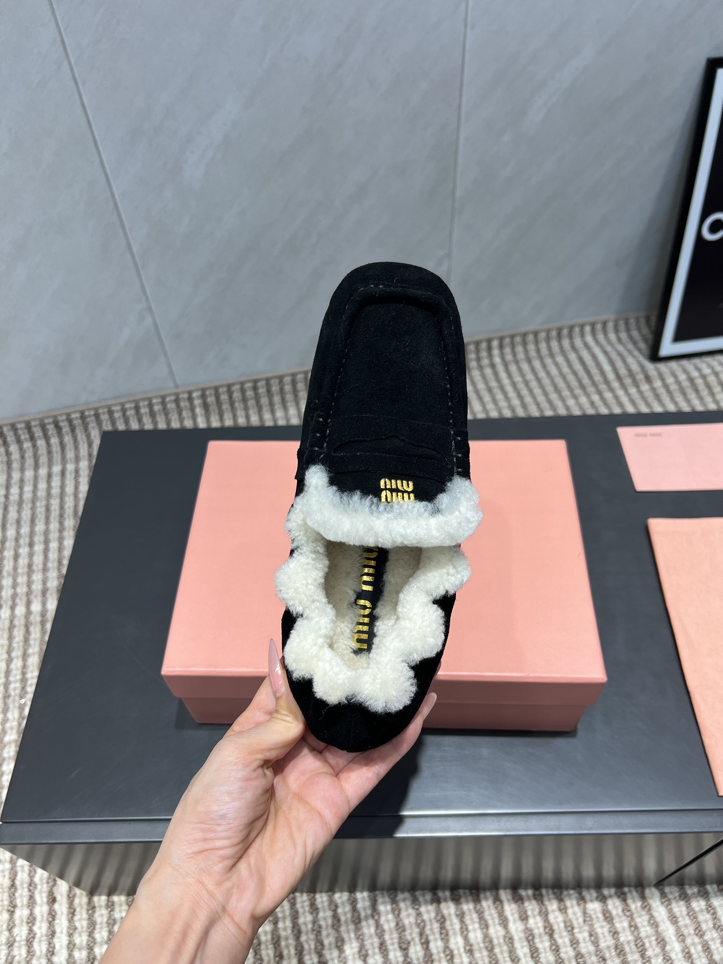 Miu Miu Women's Black Suede Shearling Slippers Square Toe Slip-Ons 7 i1755415341 6046 1