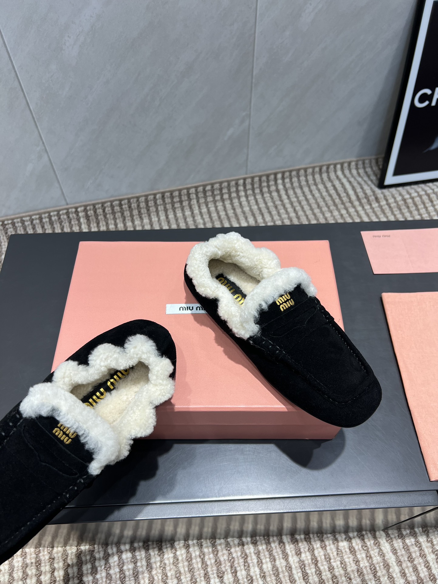 Miu Miu Women's Black Suede Shearling Slippers Square Toe Slip-Ons 9 i1755415341 6941 3