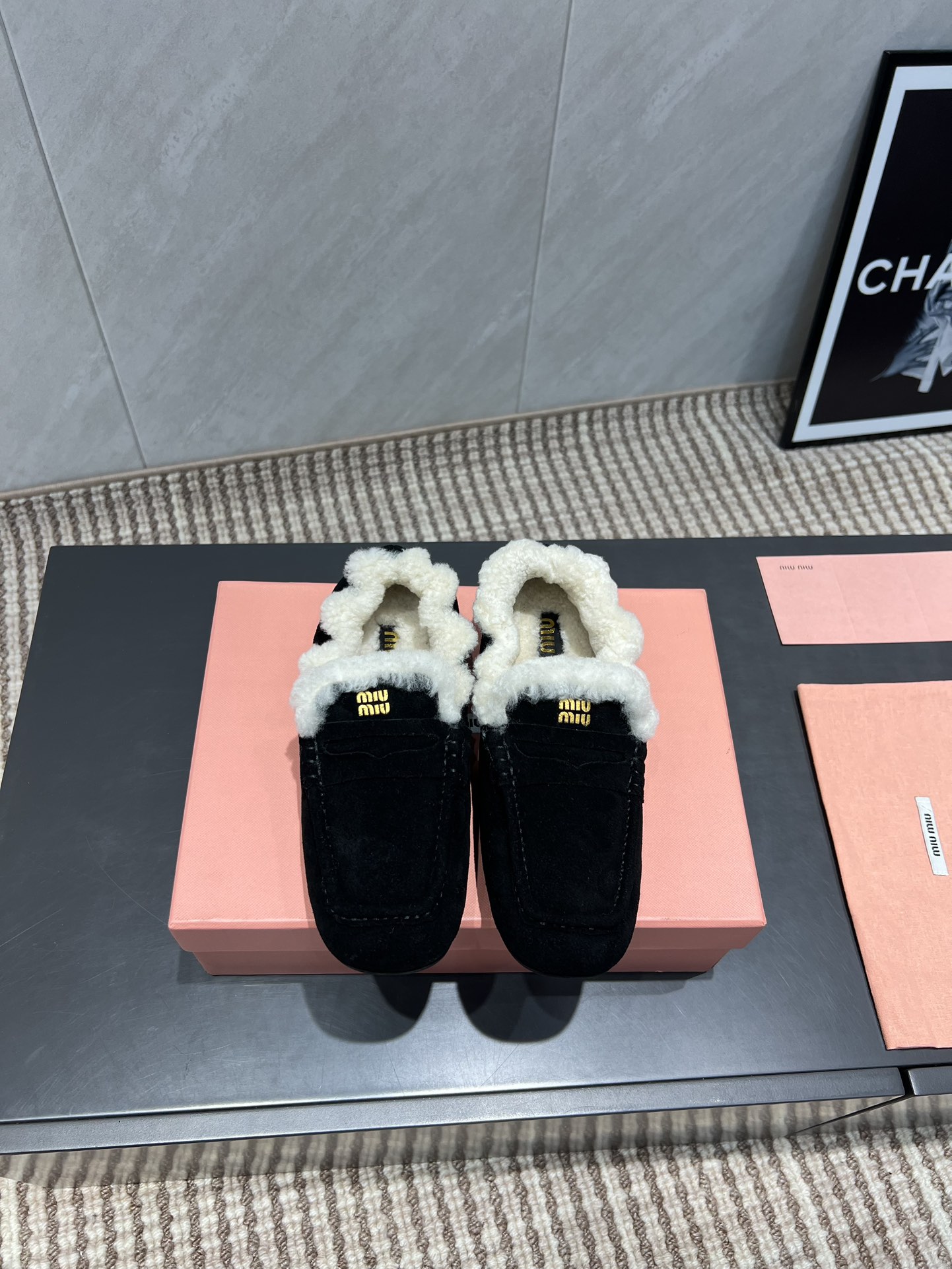 Miu Miu Women's Black Suede Shearling Slippers Square Toe Slip-Ons 2 i1755415341 7433 2