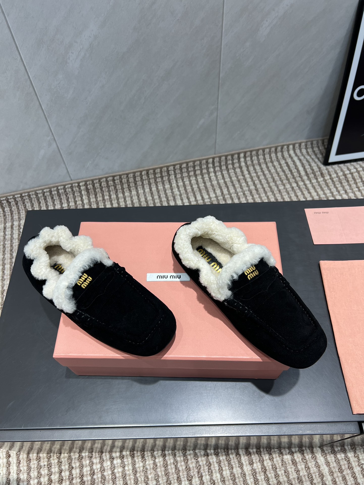 Miu Miu Women's Black Suede Shearling Slippers Square Toe Slip-Ons 3 i1755415342 6937 4