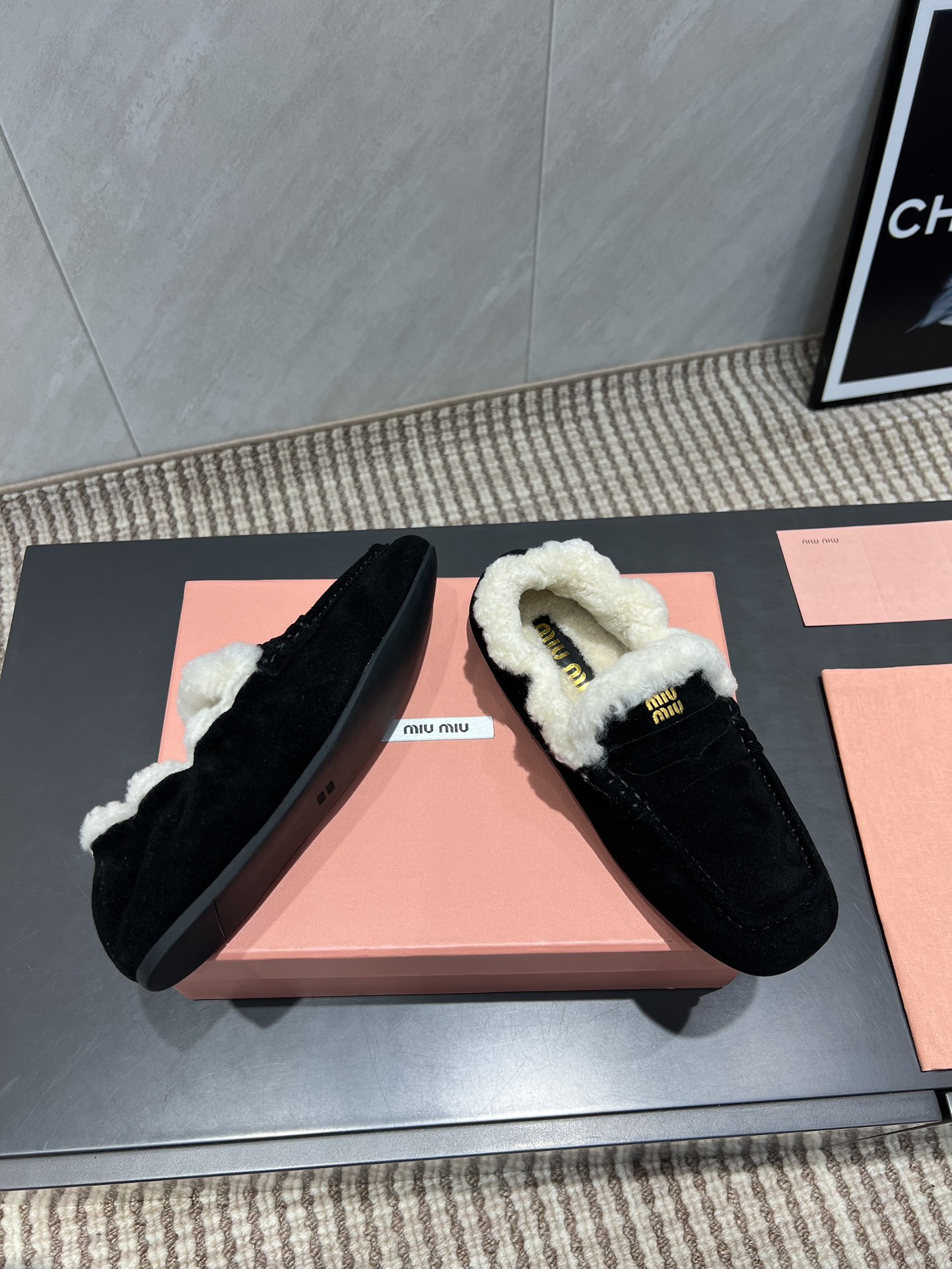 Miu Miu Women's Black Suede Shearling Slippers Square Toe Slip-Ons 10 i1755415342 9938 6
