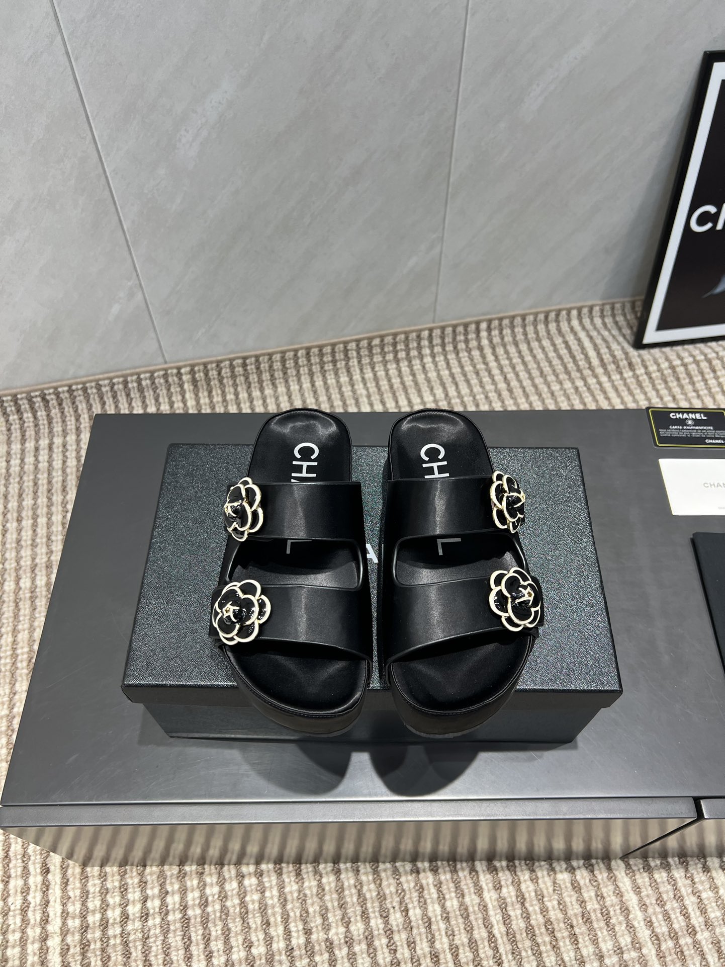 Chanel Sandalias de Playa con Flores y Plataforma Gruesa para Mujer