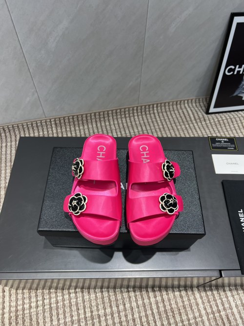 Chanel Women's Pink Flower Accent Beach Sandals Slides