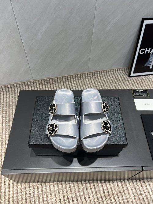 Chanel Women's Flower Accent Platform Sandals | Comfortable & Stylish Slides 1 Chanel Women's Flower Accent Platform Sandals | Comfortable & Stylish Slides