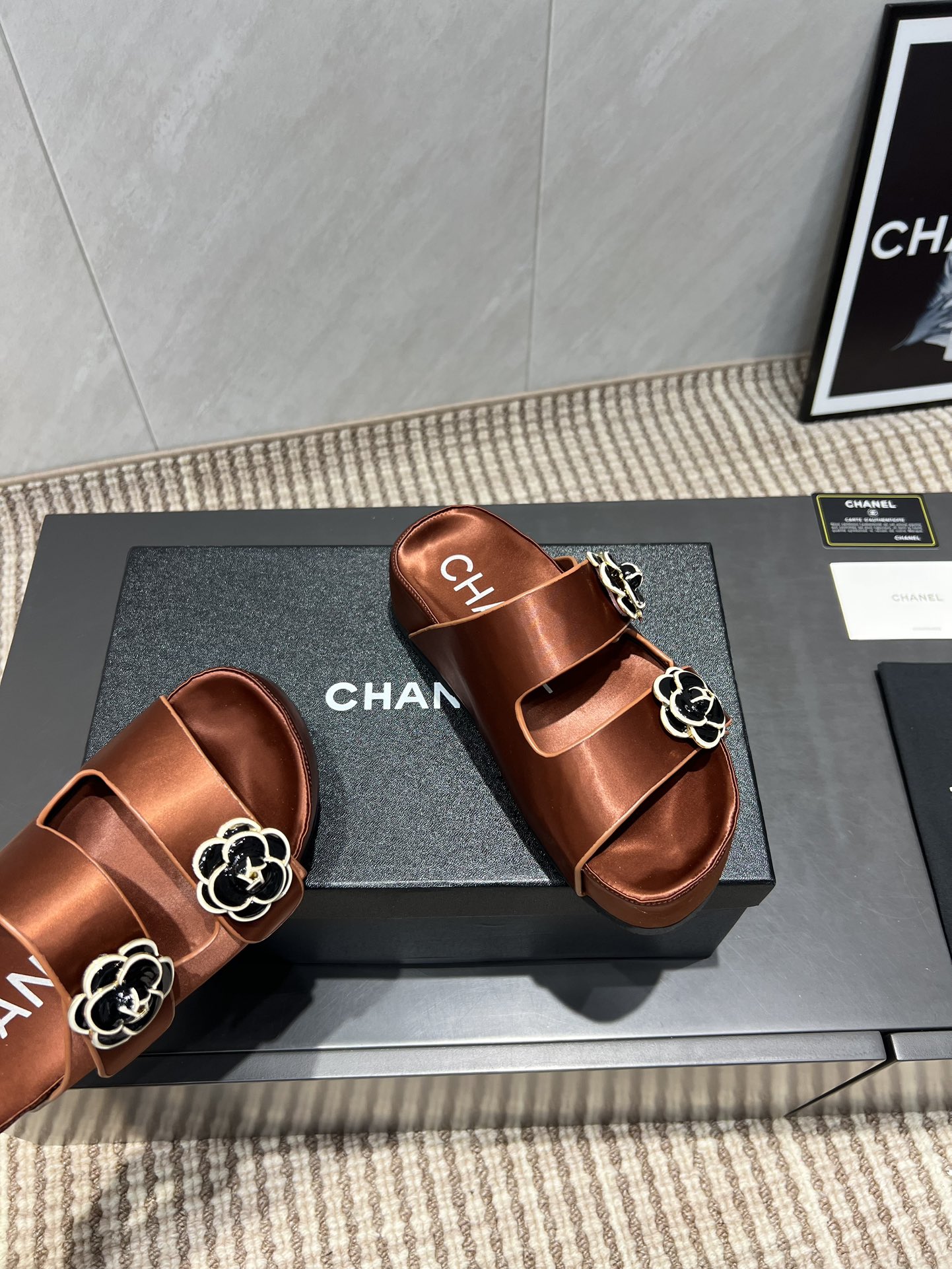 Chanel Women's Brown Silk Flower Accent Sandals - Summer Essential 8 i1755418945 2456 4