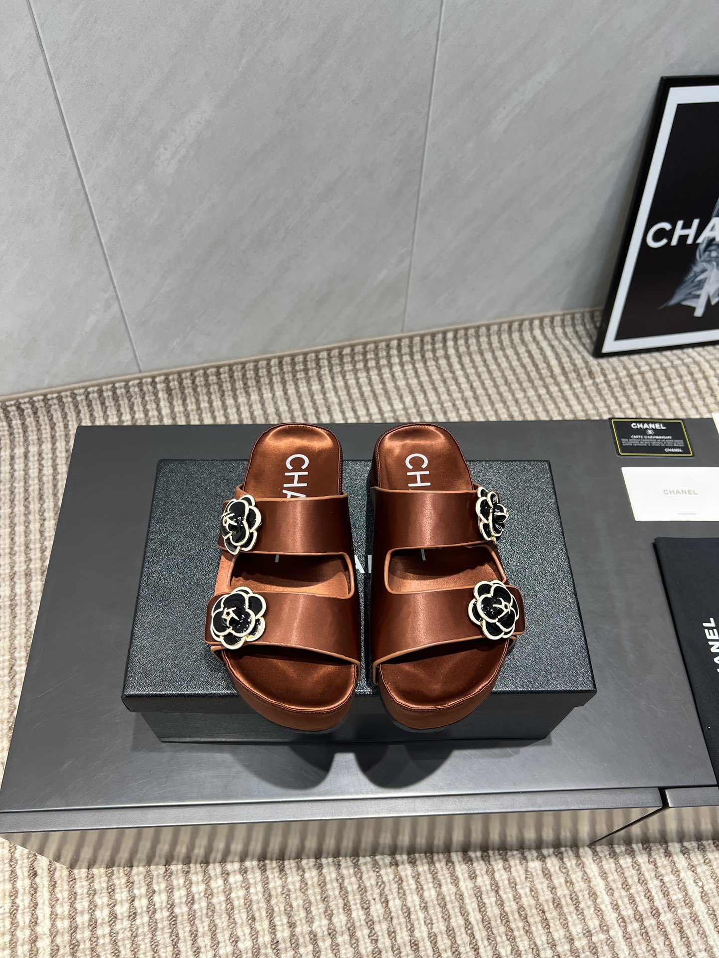 Chanel Women's Brown Silk Flower Accent Sandals - Summer Essential 2 i1755418945 5172 7