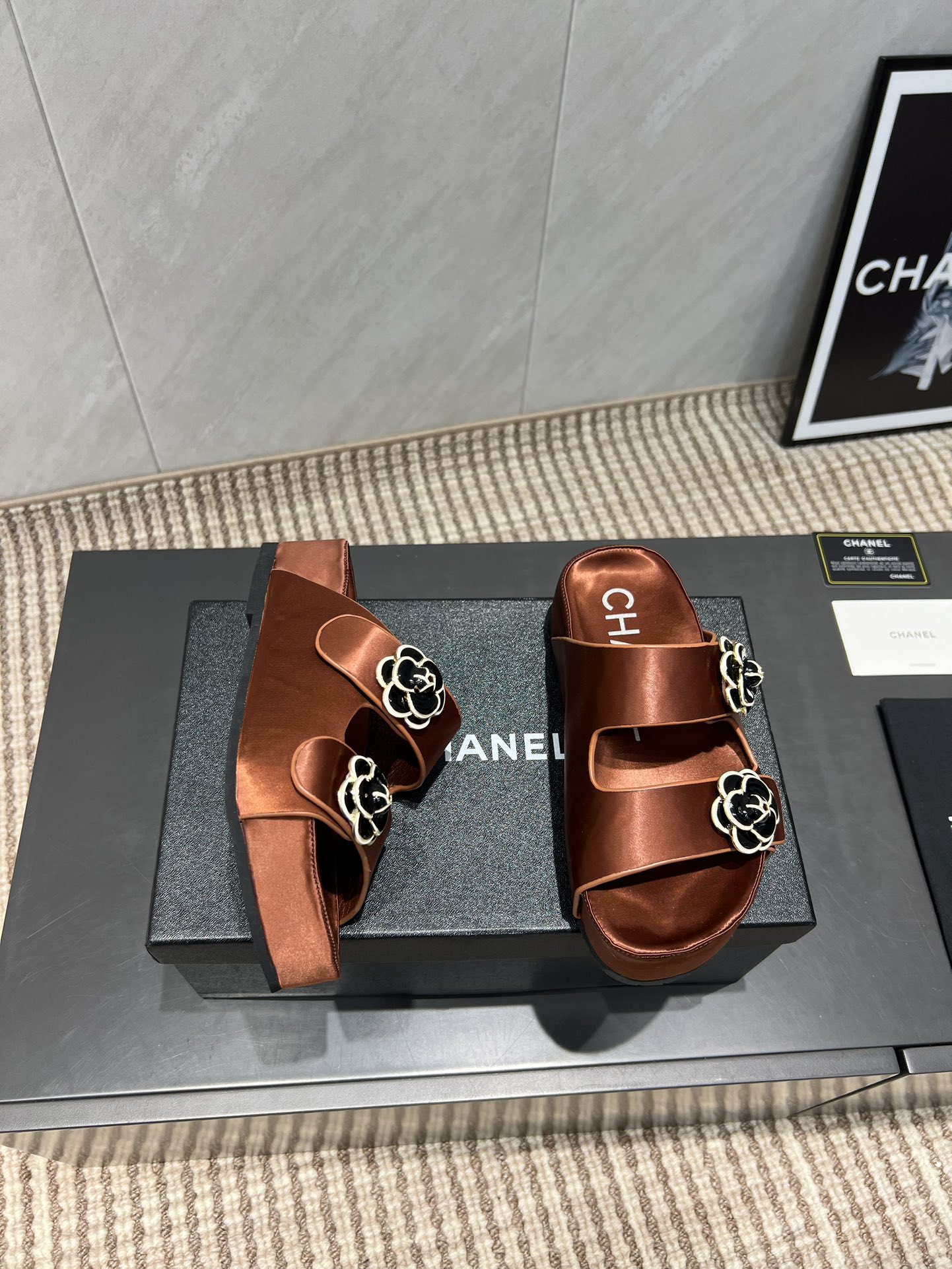 Chanel Women's Brown Silk Flower Accent Sandals - Summer Essential 5 i1755418945 5258 6