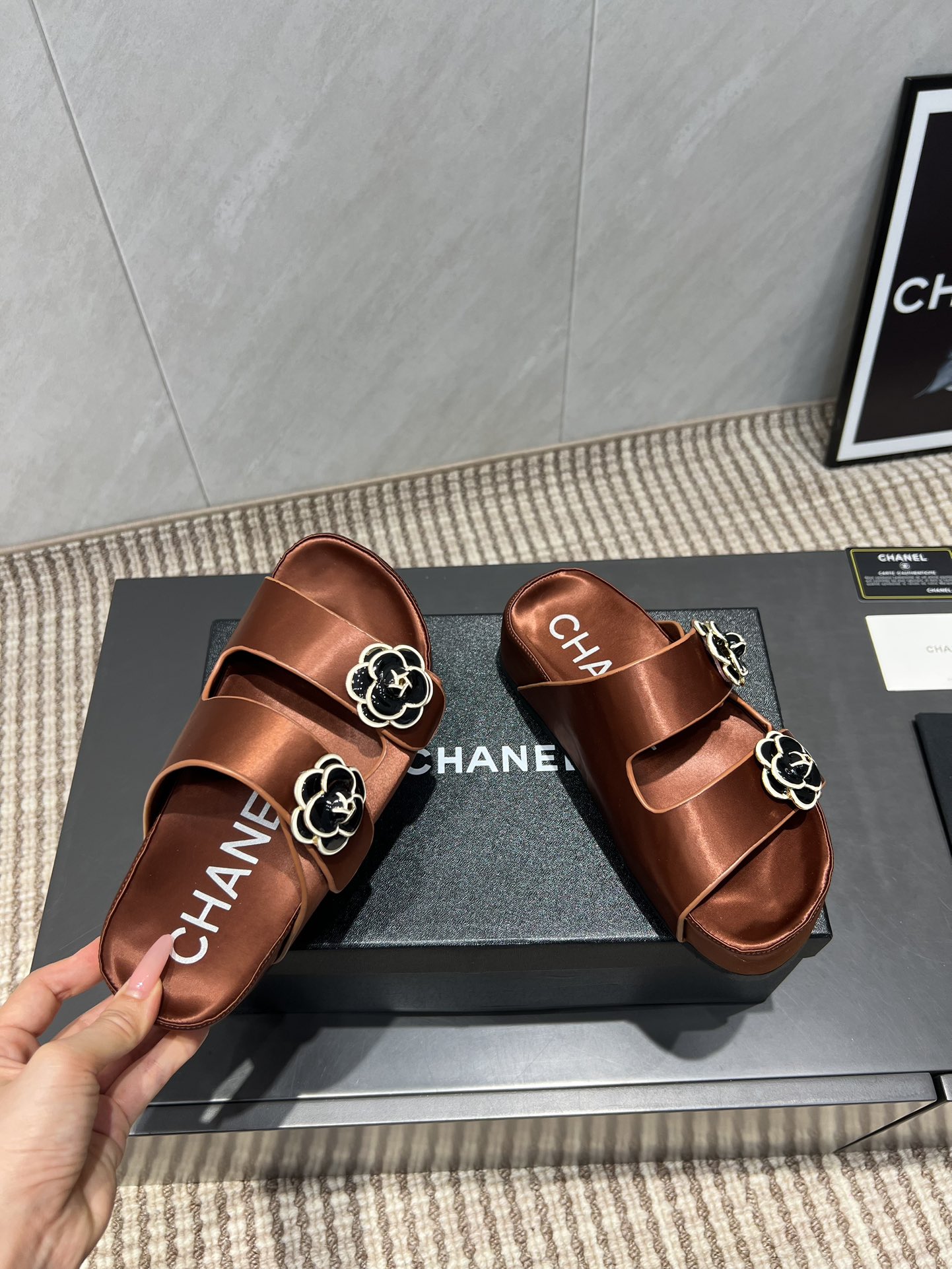 Chanel Women's Brown Silk Flower Accent Sandals - Summer Essential 7 i1755418945 55 2