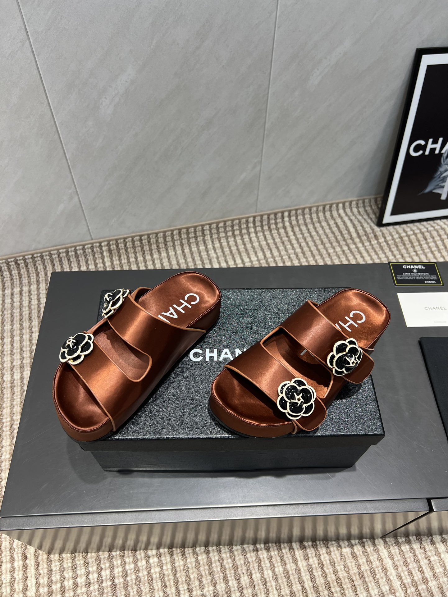 Chanel Women's Brown Silk Flower Accent Sandals - Summer Essential 3 i1755418945 7050 5