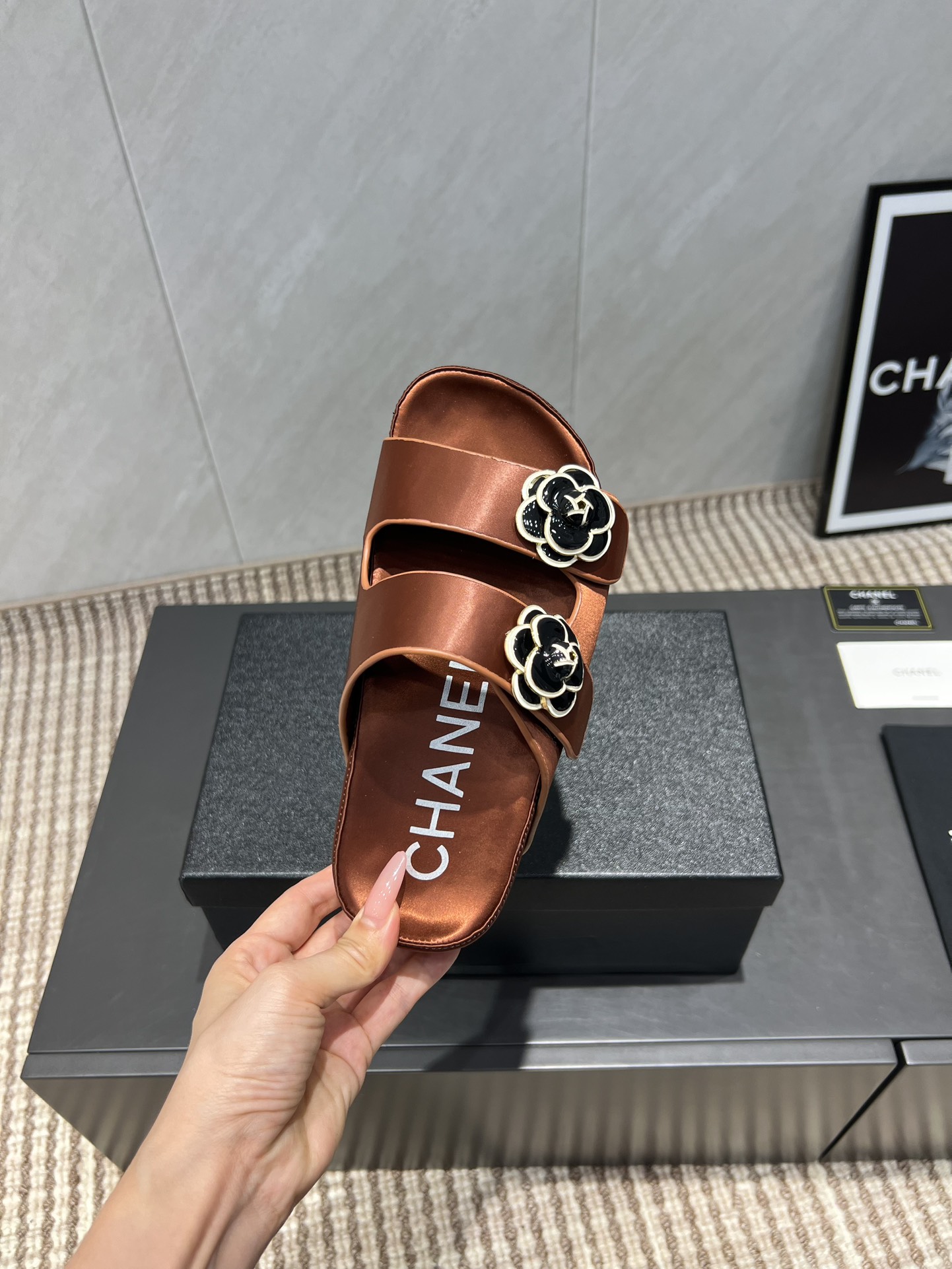 Chanel Women's Brown Silk Flower Accent Sandals - Summer Essential 6 i1755418945 8783 1
