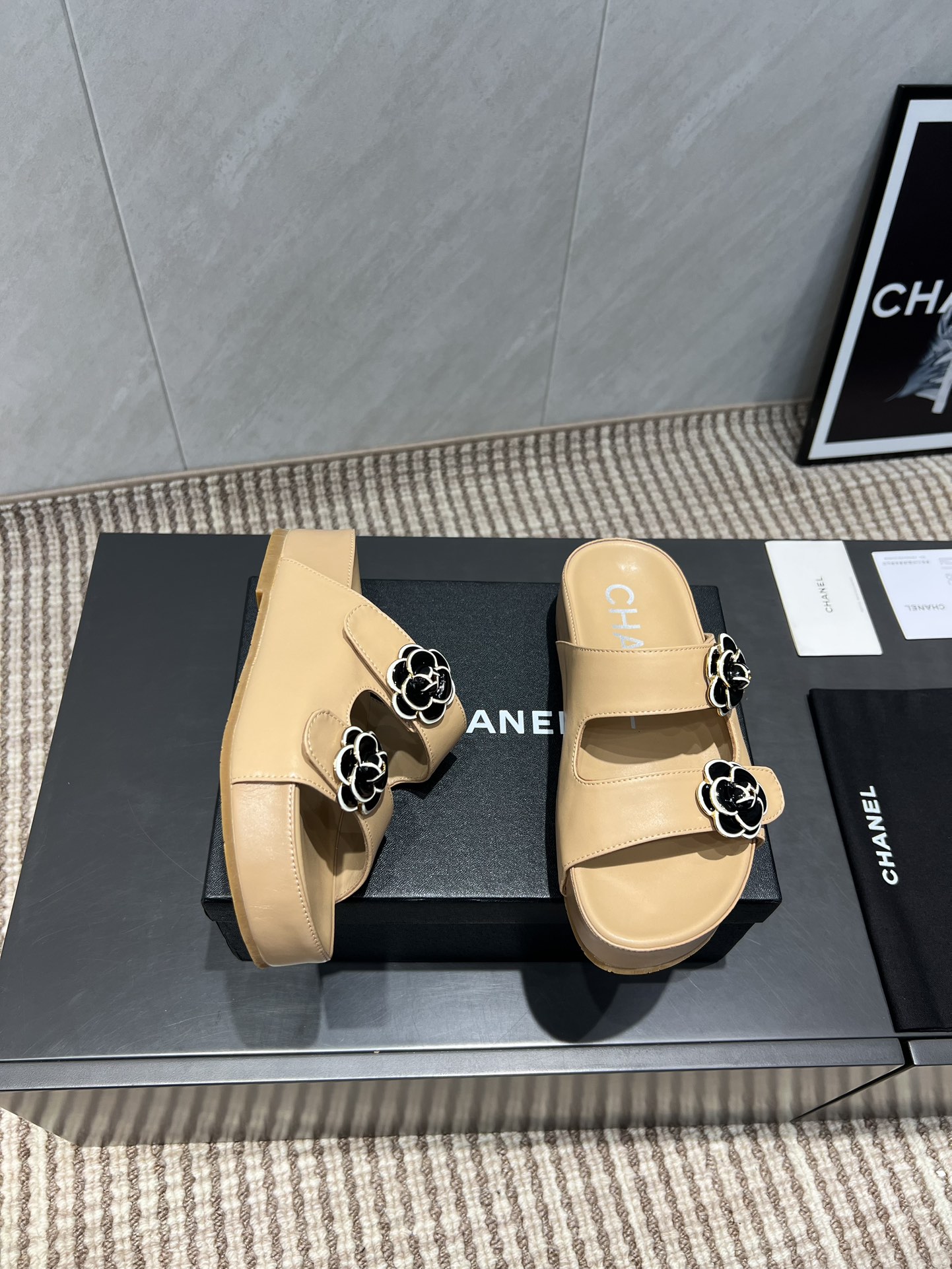 Chanel Flower Accent Platform Sandals Leather Beach Slides - Women's Size 8 i1755605679 8874 2
