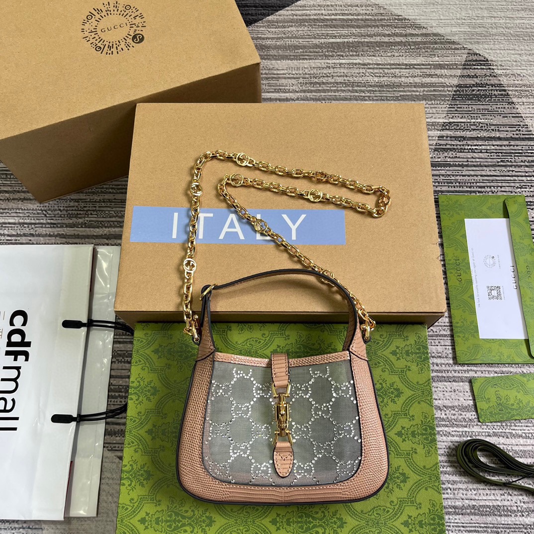 GUCCI Jackie 1961 стразамі скура яшчаркі ажурная сумка