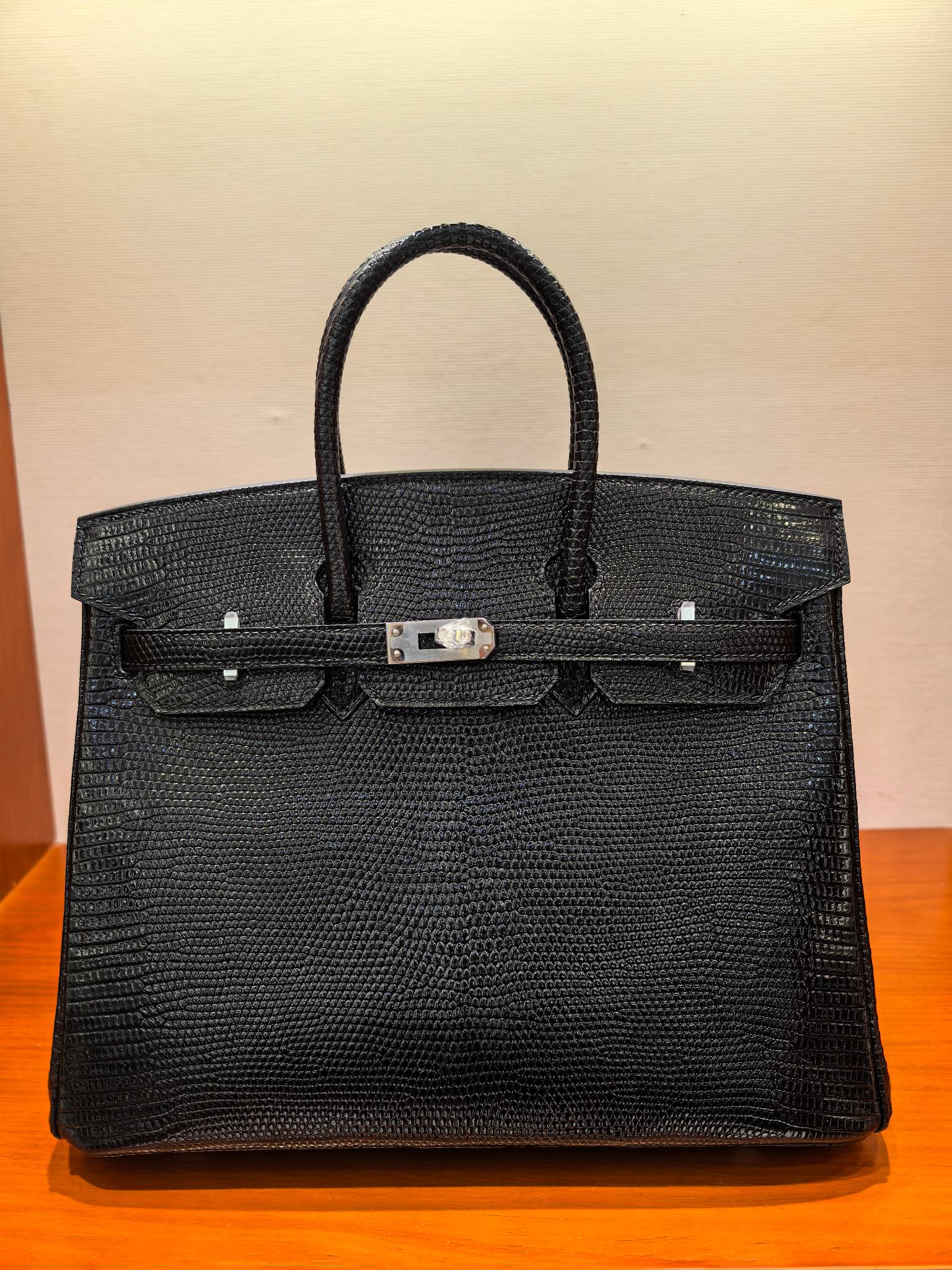 Hermès Birkin 25cm en Cuir d'Iguane Noir avec Fermoir Argenté