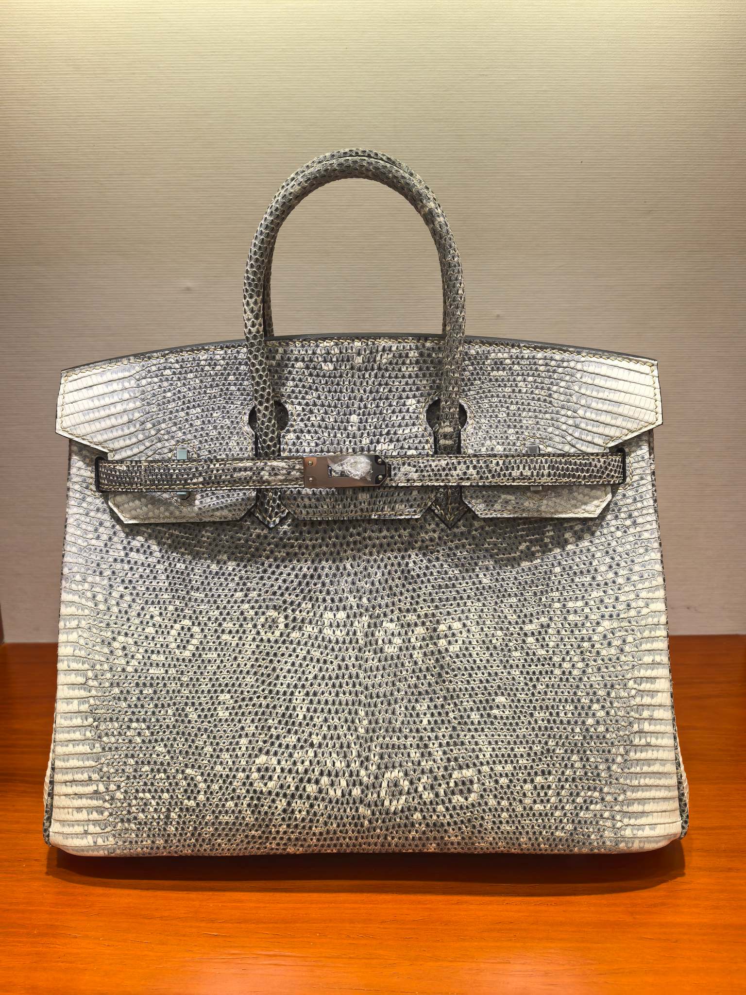 Hermès Birkin 25cm Lizard Leer Natuurlijke Kleur Zilveren Hardware Handtas