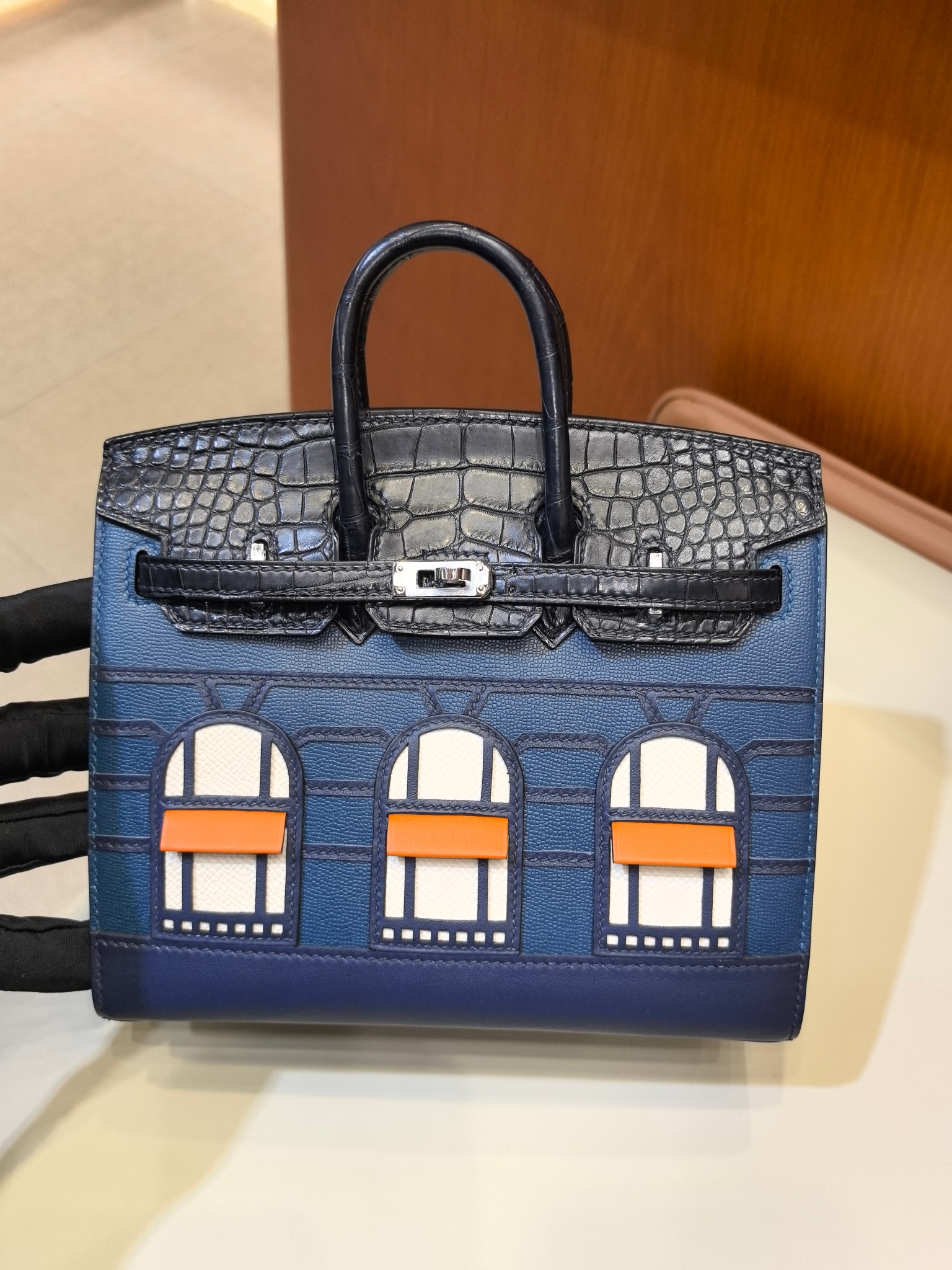 Hermès Birkin 20cm Nuit Crocodile Alligator Madame Veau Minuit Bleu Argent