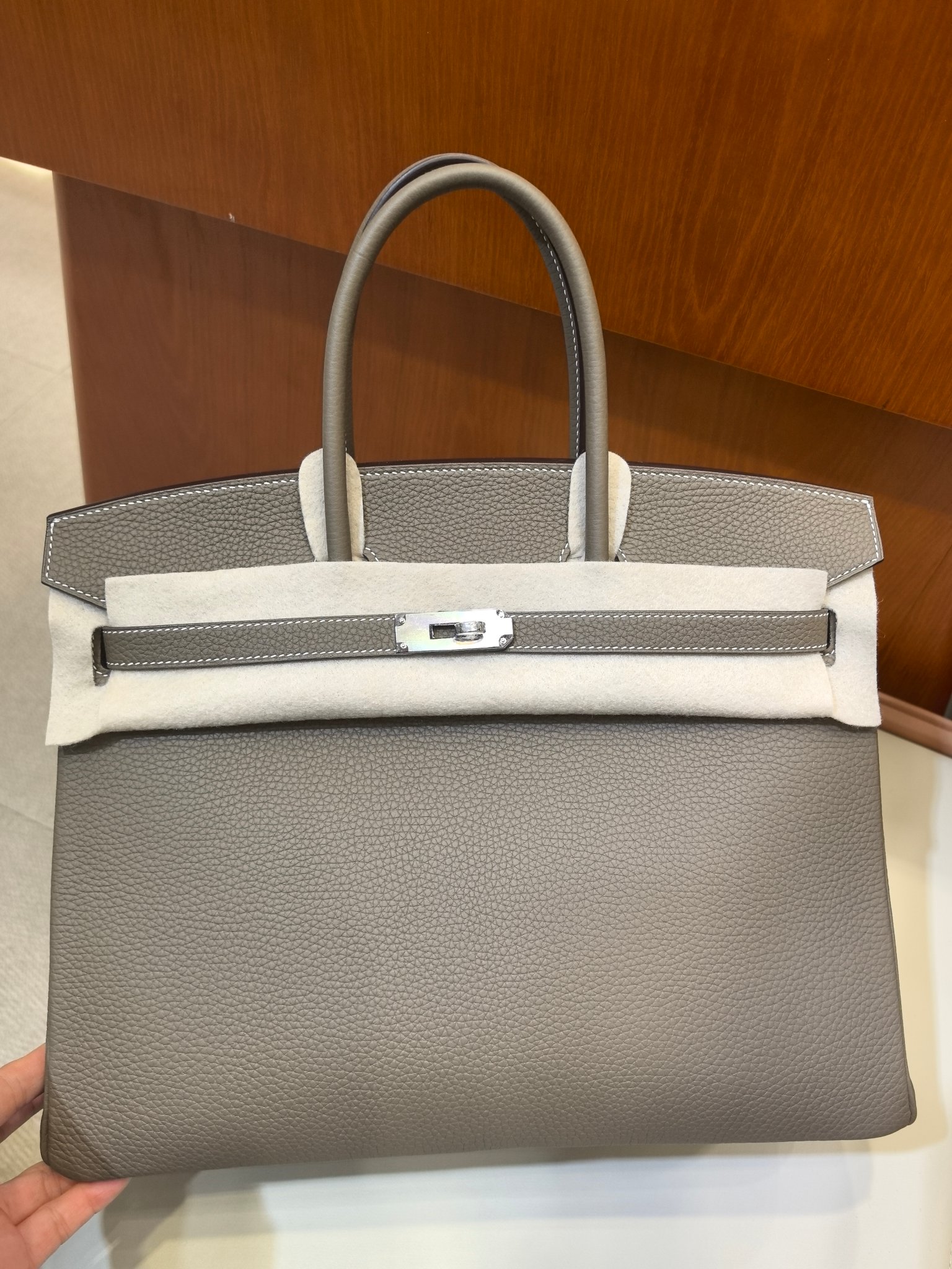 Hermès Birkin 30 Grijs Togo Lederen Handtas met Palladium Beslag