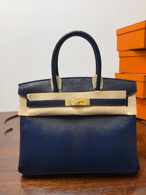 Hermes Birkin 25 Blue Lizard Leather Gold Hardware Handbag 1 Hermes Birkin 25 Blue Lizard Leather Gold Hardware Handbag