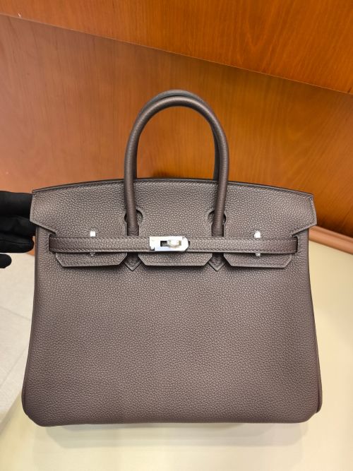Hermes BK25cm Togo Leather Chocolate Handbag with Silver Hardware