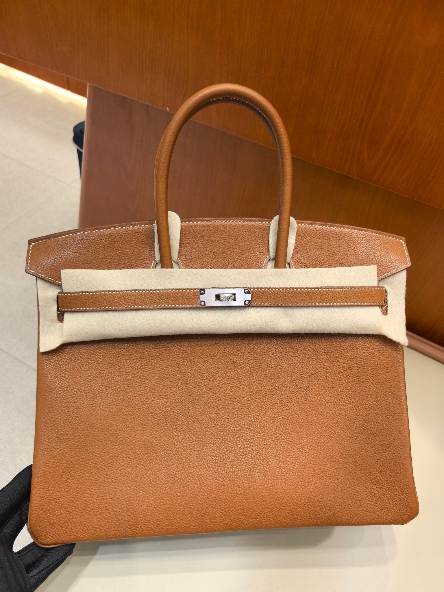 Elegant Leather Top Handle Bag, Designer Inspired Birkin Style Handbag